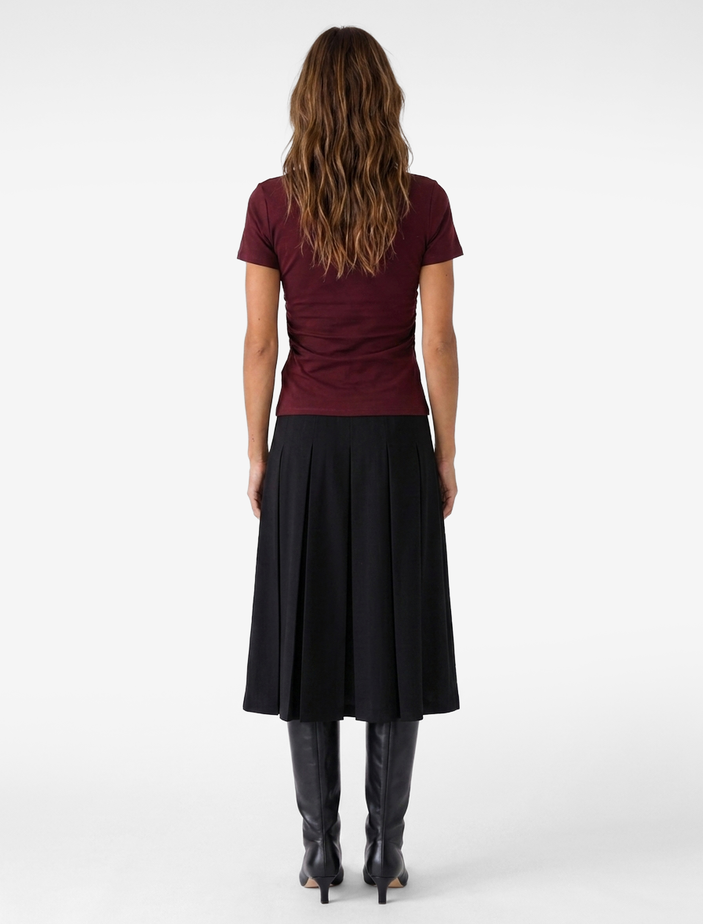   Viskon Slim Fit Büzgülü Bisiklet Yaka Kısa Kollu Tişört