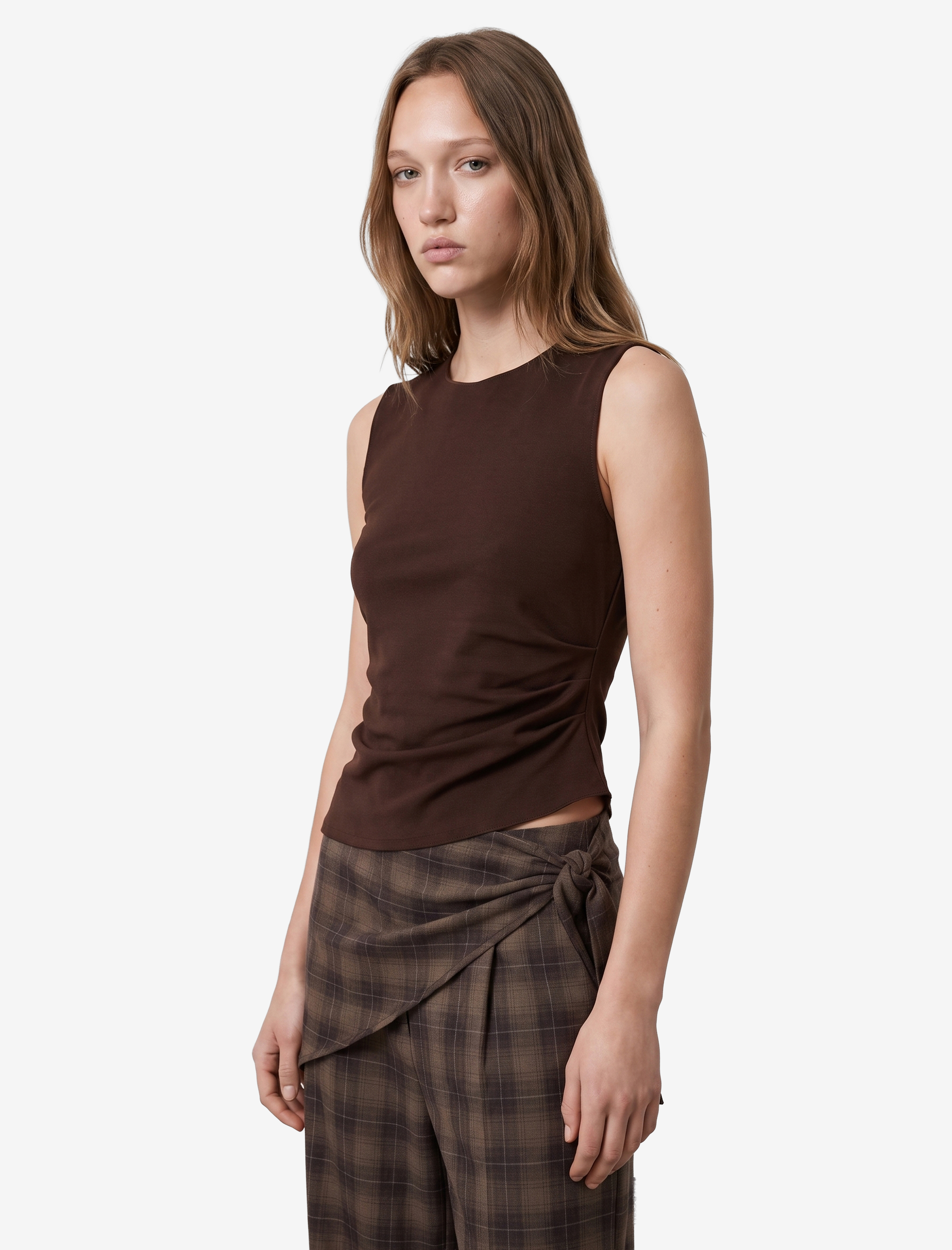   Asimetrik Kesim Slim Fit Bisiklet Yaka Kolsuz Bluz