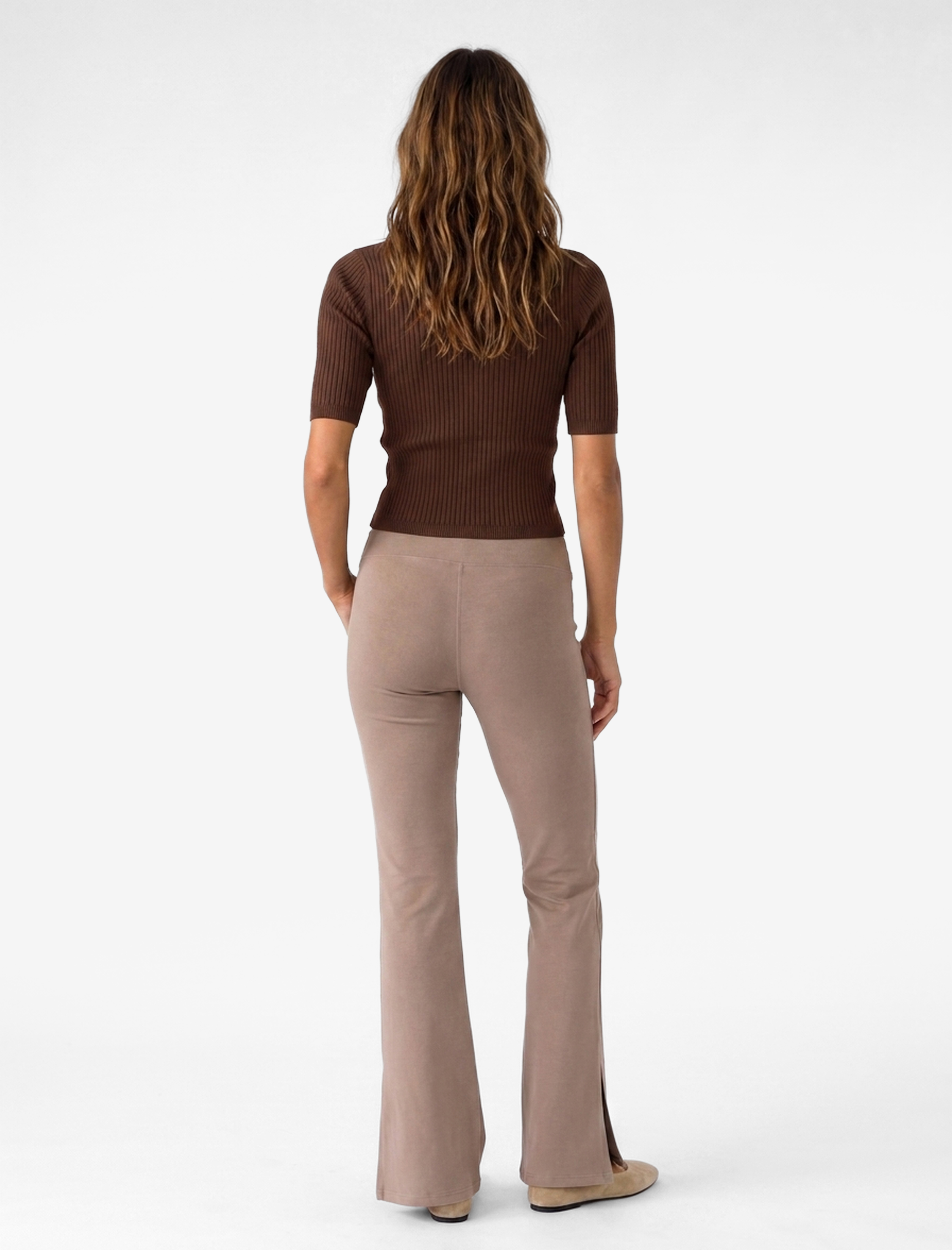   Modal Kumaş Slim Fit Yüksek Bel İspanyol Paça Tayt Pantolon Yırtmaç Detaylı