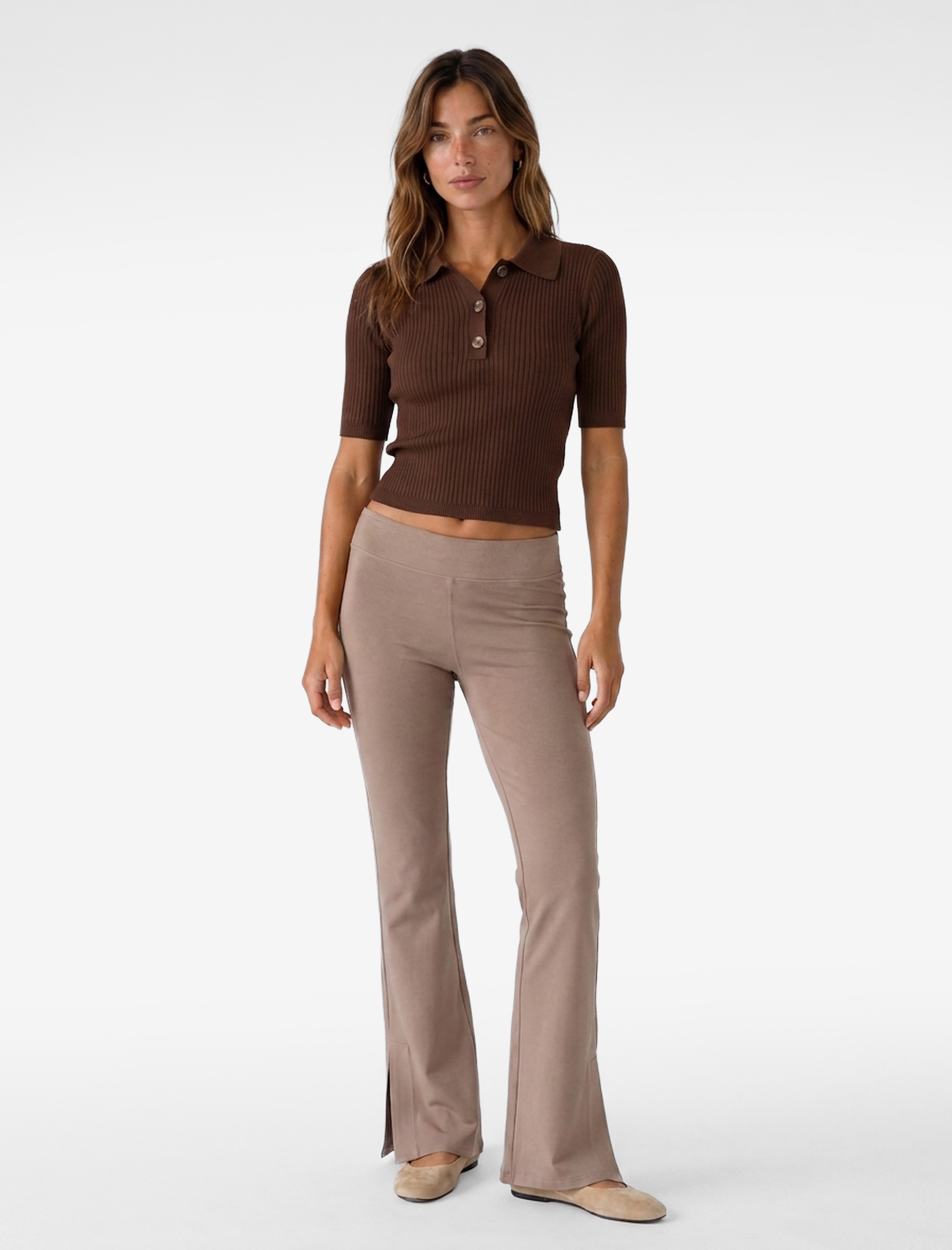   Modal Kumaş Slim Fit Yüksek Bel İspanyol Paça Tayt Pantolon Yırtmaç Detaylı