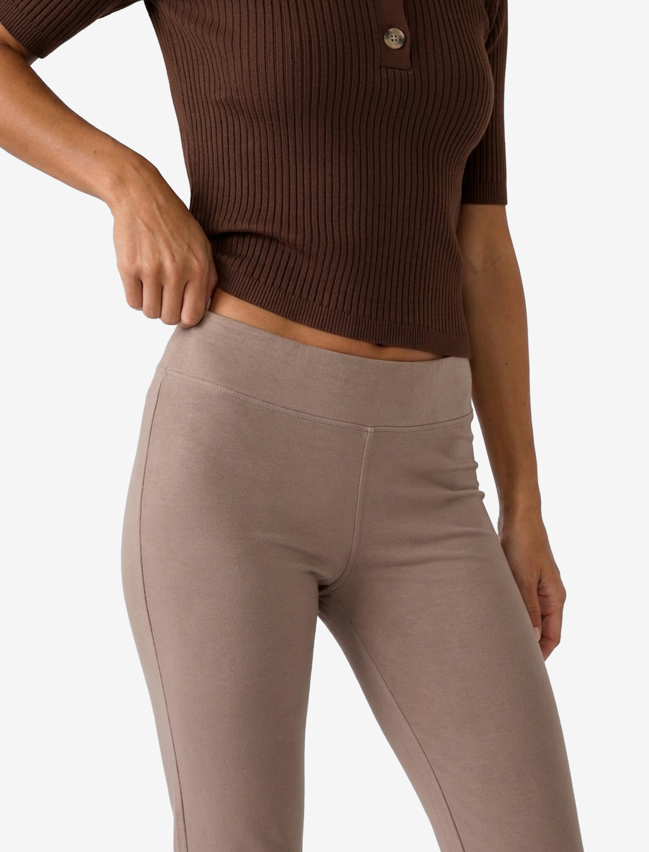   Modal Kumaş Slim Fit Yüksek Bel İspanyol Paça Tayt Pantolon Yırtmaç Detaylı