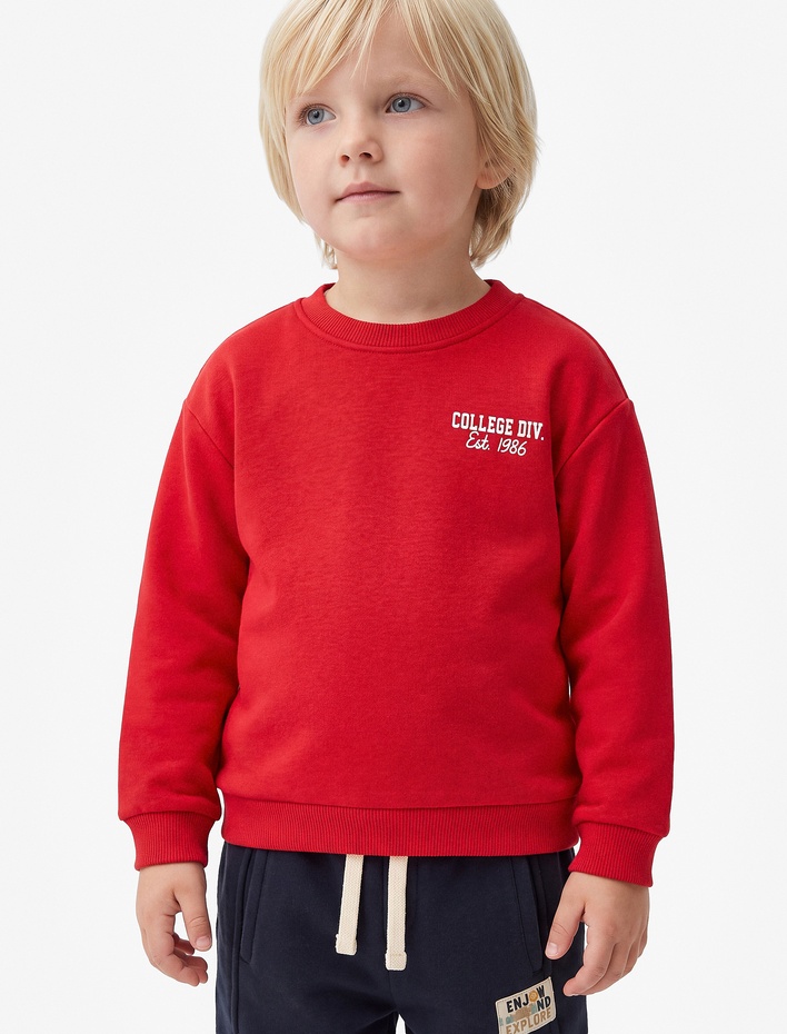 Erkek Bebek Pamuklu Uzun Kollu Bisiklet Yaka Baskılı Sweatshirt