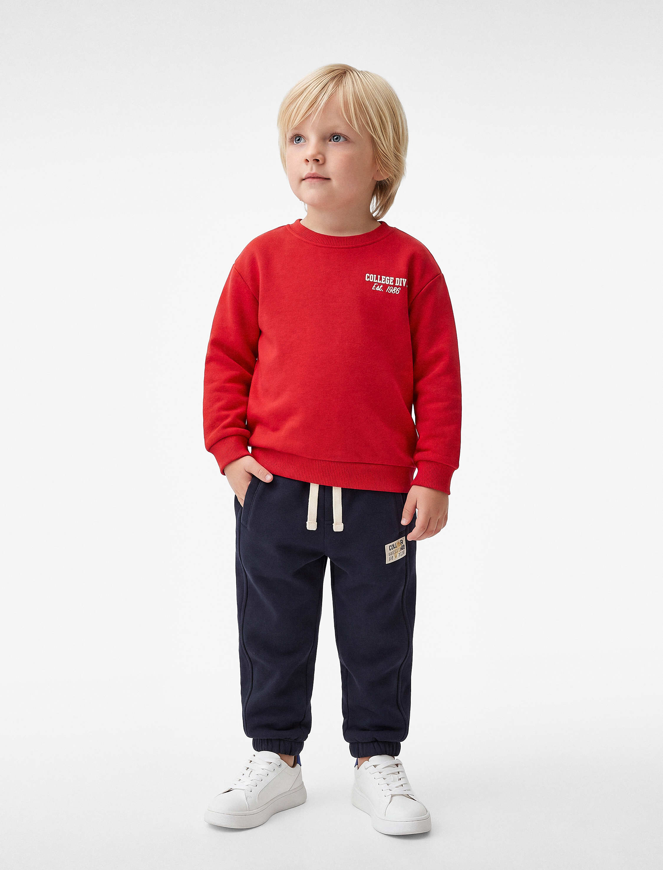  Erkek Bebek Pamuklu Uzun Kollu Bisiklet Yaka Baskılı Sweatshirt