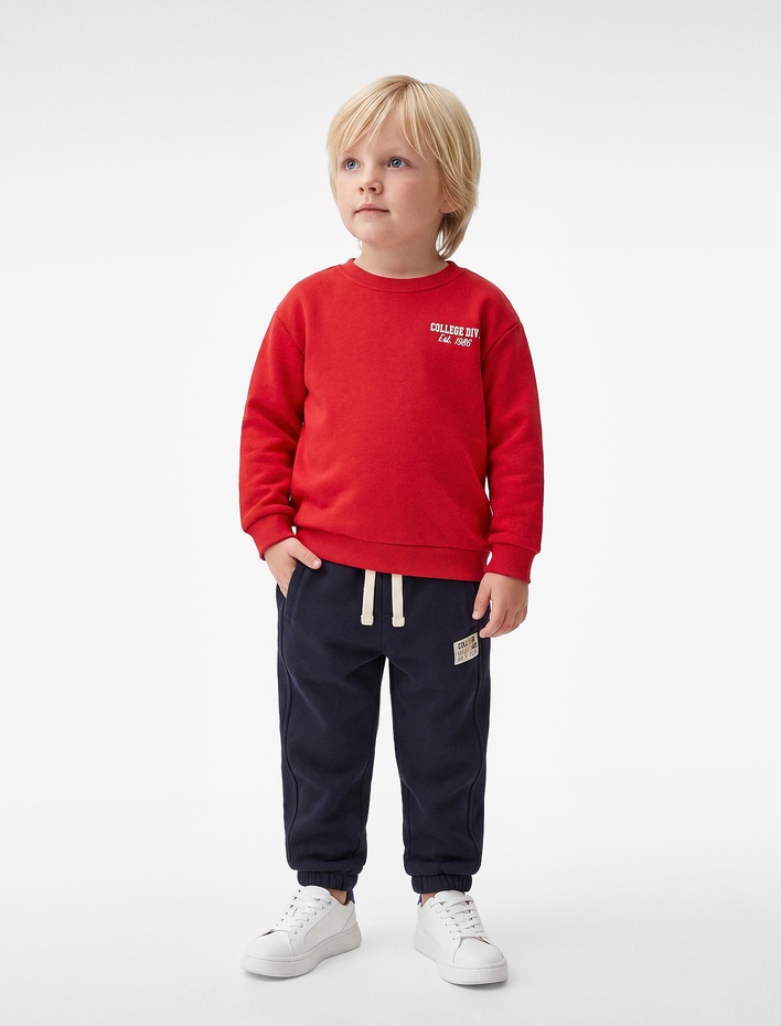 Erkek Bebek Pamuklu Uzun Kollu Bisiklet Yaka Baskılı Sweatshirt