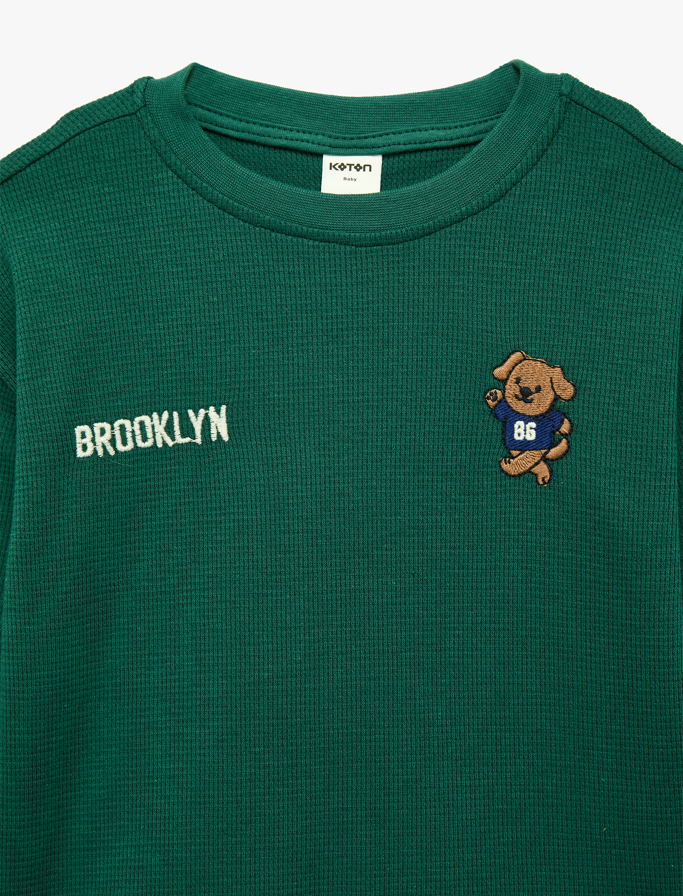  Erkek Bebek Pamuklu Köpek Nakışlı Uzun Kollu Bisiklet Yaka Oversize Tişört