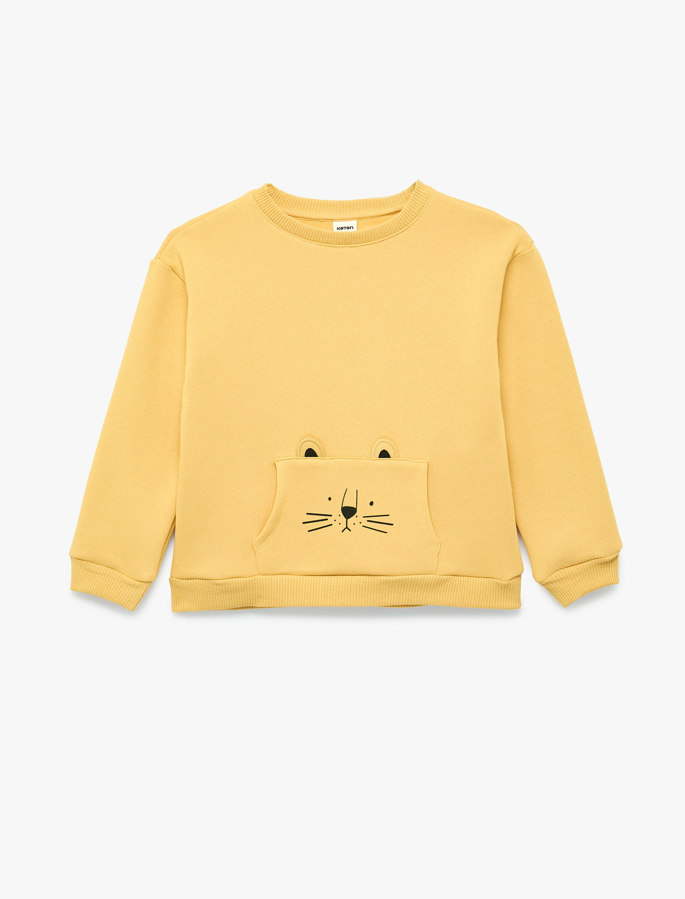  Erkek Bebek Kedi Baskılı Kanguru Cepli Uzun Kollu Şardonlu Sweatshirt