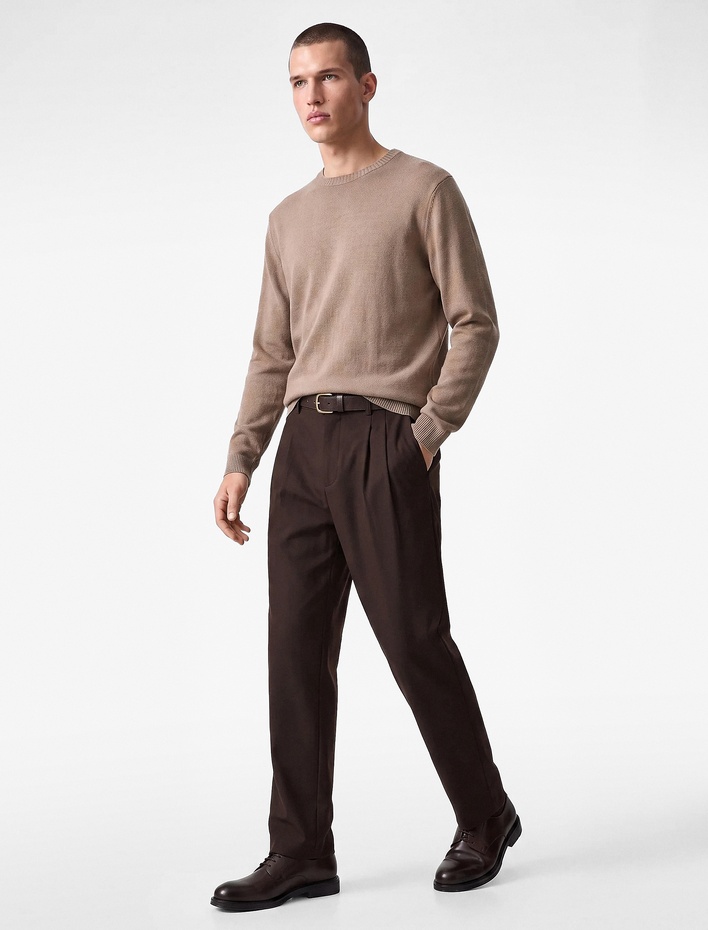  Regular Fit Viskon Karışımlı Cepli Pileli Kumaş Pantolon