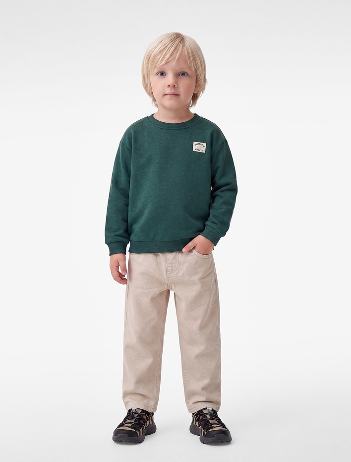 Erkek Bebek Pamuklu Uzun Kollu Bisiklet Yaka Oversize Sweatshirt