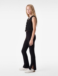 Yırtmaç Detaylı Slim Fit İspanyol Paça Tayt