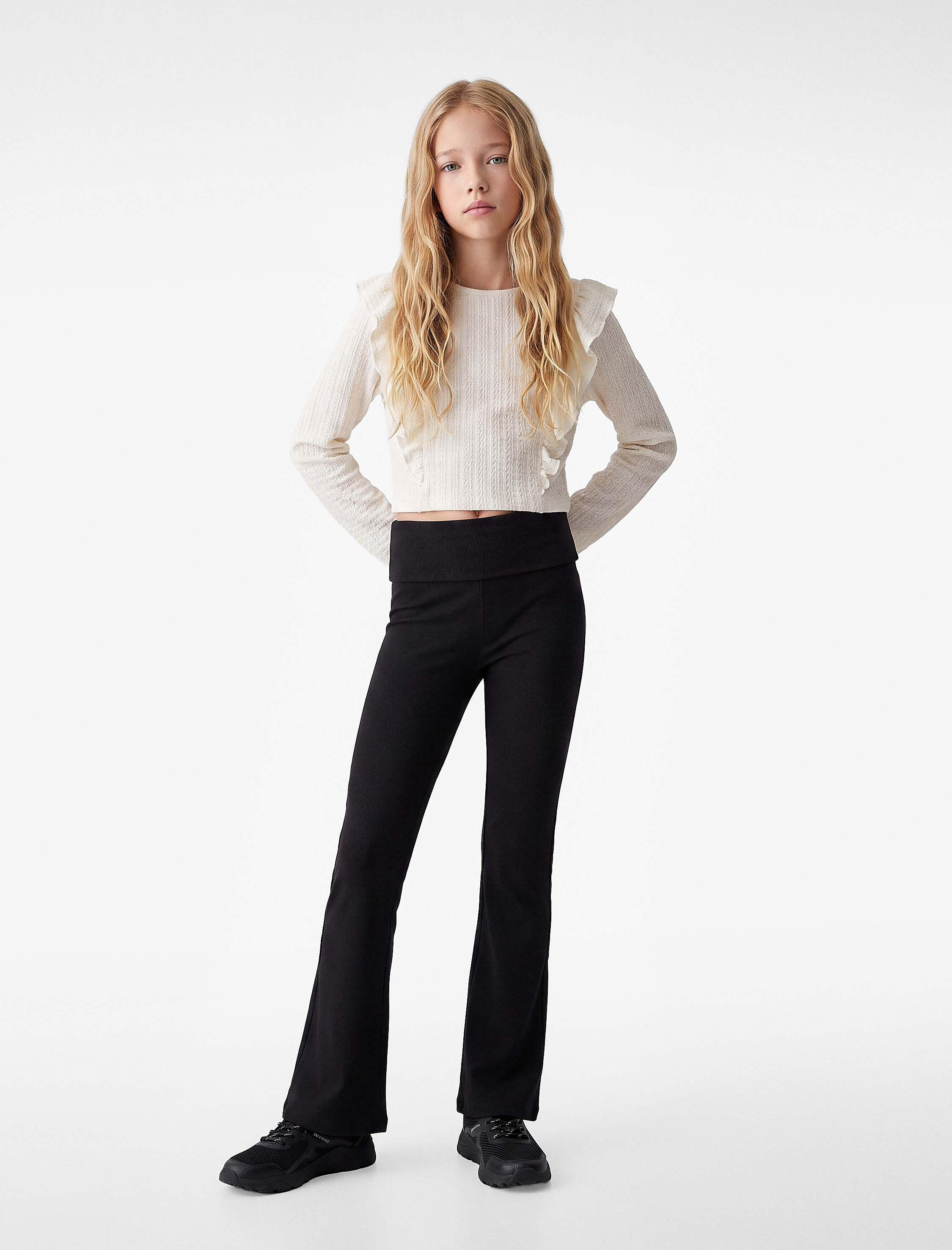  Kız Çocuk Beli Lastikli Slim Fit İspanyol Paça Tayt