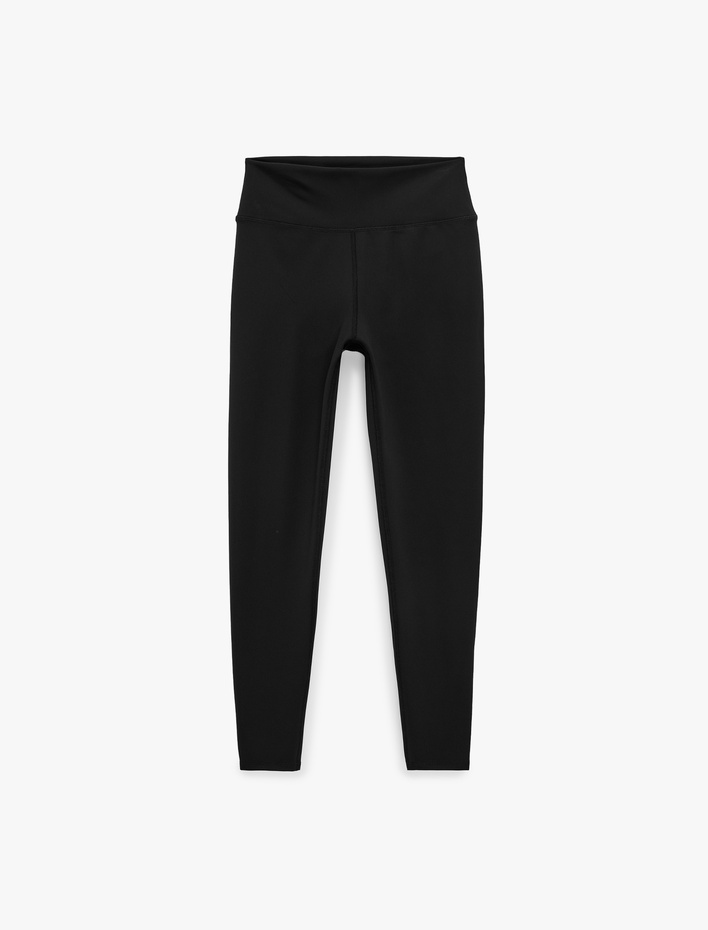 Yüksek Bel Slim Fit Dikiş Detaylı İnterlok Spor Tayt