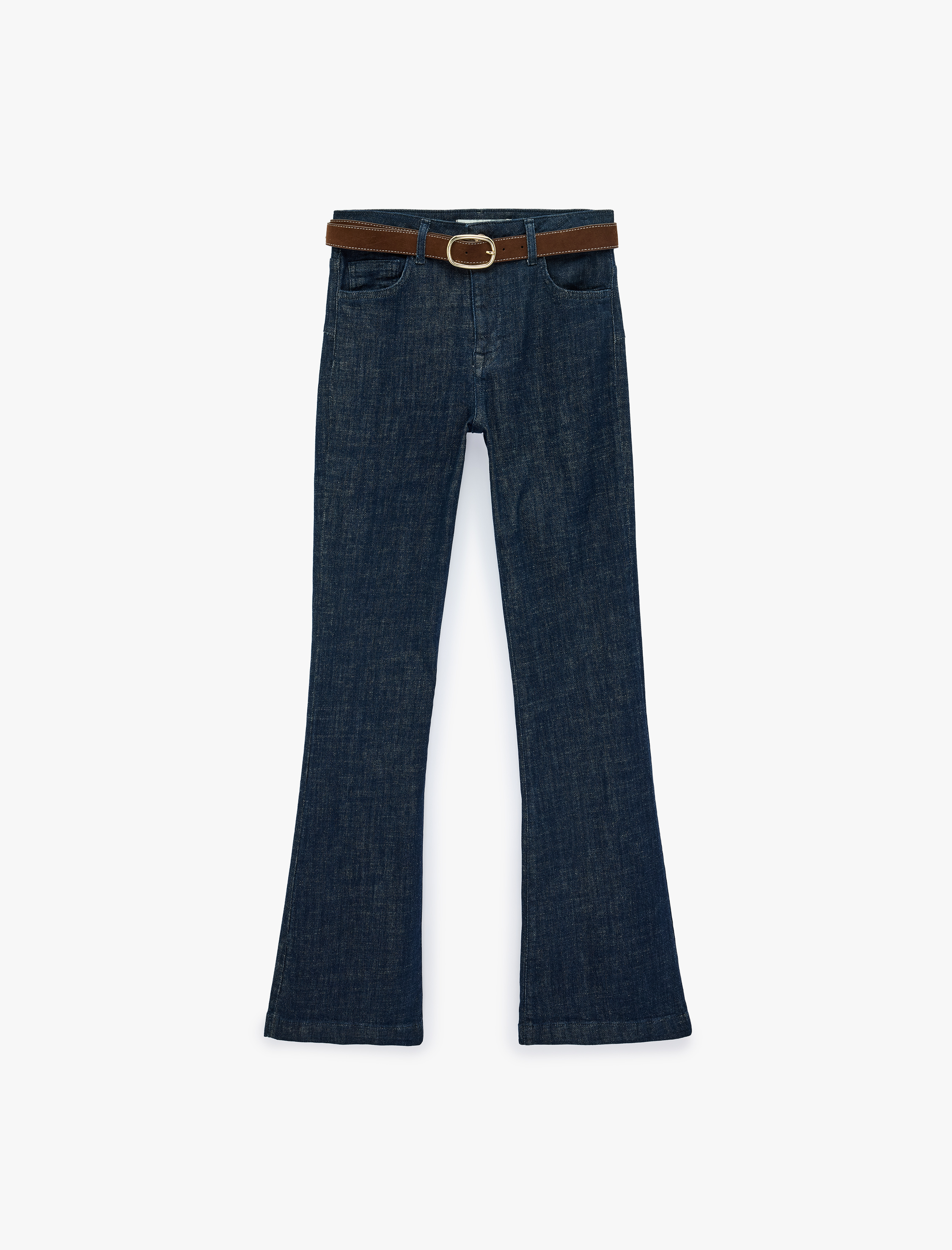   Cepli Düğmeli Kemer Detaylı Dar Kesim İspanyol Paça Denim Pantolon - Flare Jeans