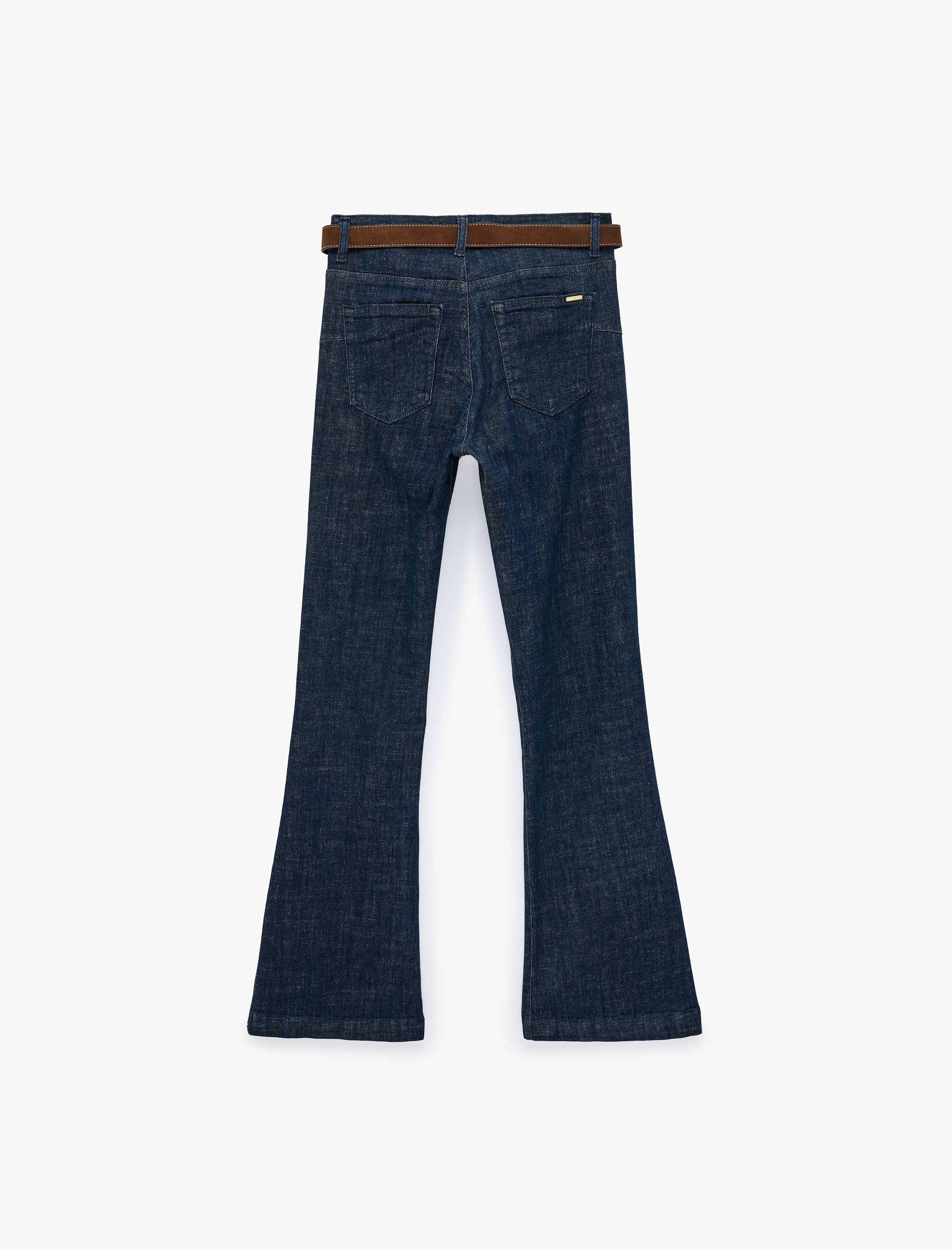   Cepli Düğmeli Kemer Detaylı Dar Kesim İspanyol Paça Denim Pantolon - Flare Jeans