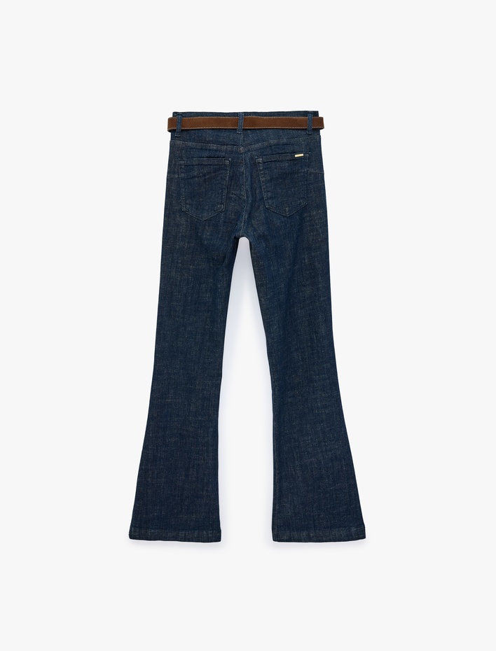  Cepli Düğmeli Kemer Detaylı Dar Kesim İspanyol Paça Denim Pantolon - Flare Jeans
