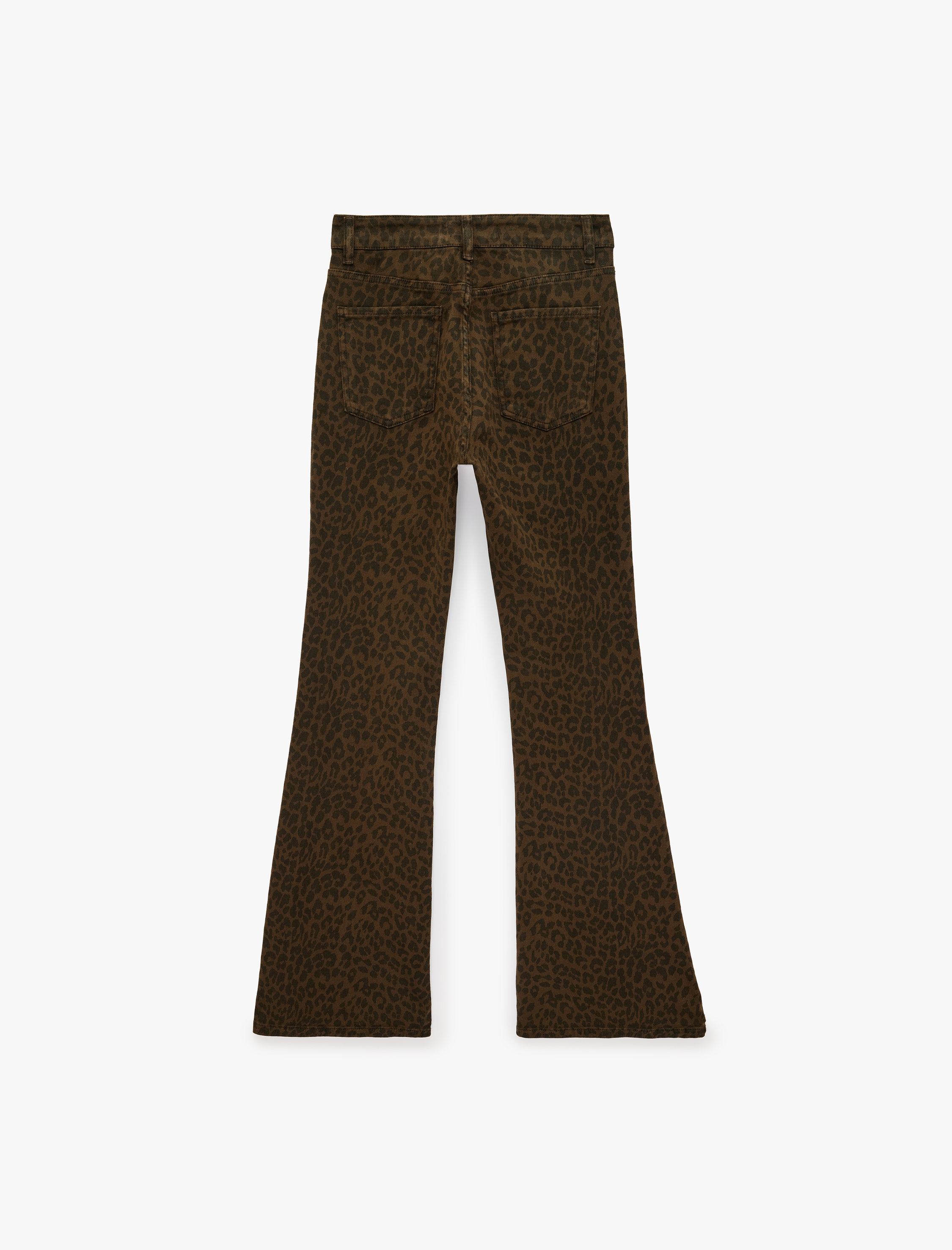   Yüksek Bel Dar Kesim Pamuklu İspanyol Paça Leopar Desenli Pantolon - Flare Jeans