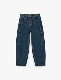Pamuklu Normal Paça Cepli Düğmeli Balon Denim Pantolon - Balloon Fit Jean