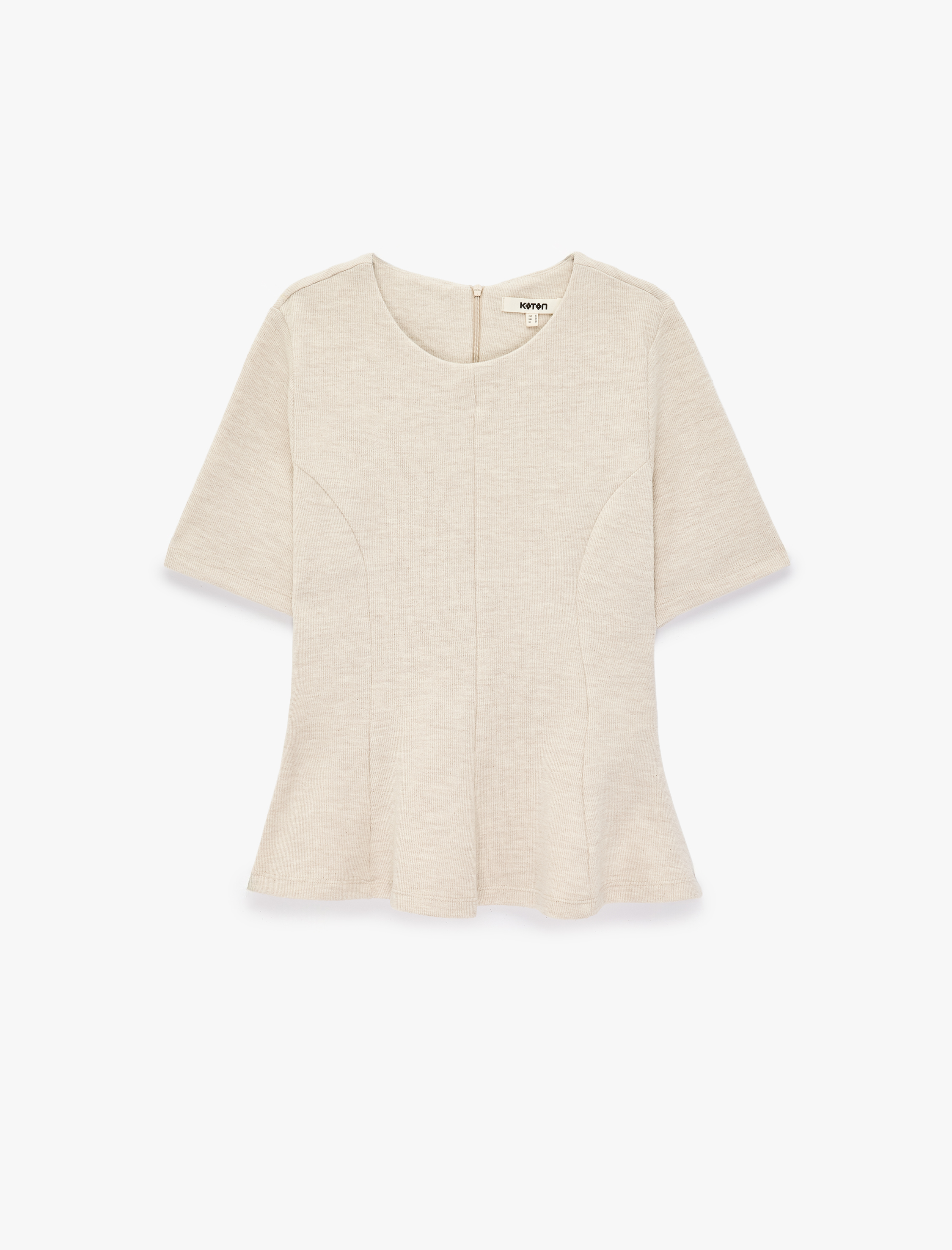   Slim Fit Bisiklet Yaka Kısa Kollu Peplum Bluz