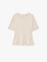 Slim Fit Bisiklet Yaka Kısa Kollu Peplum Bluz