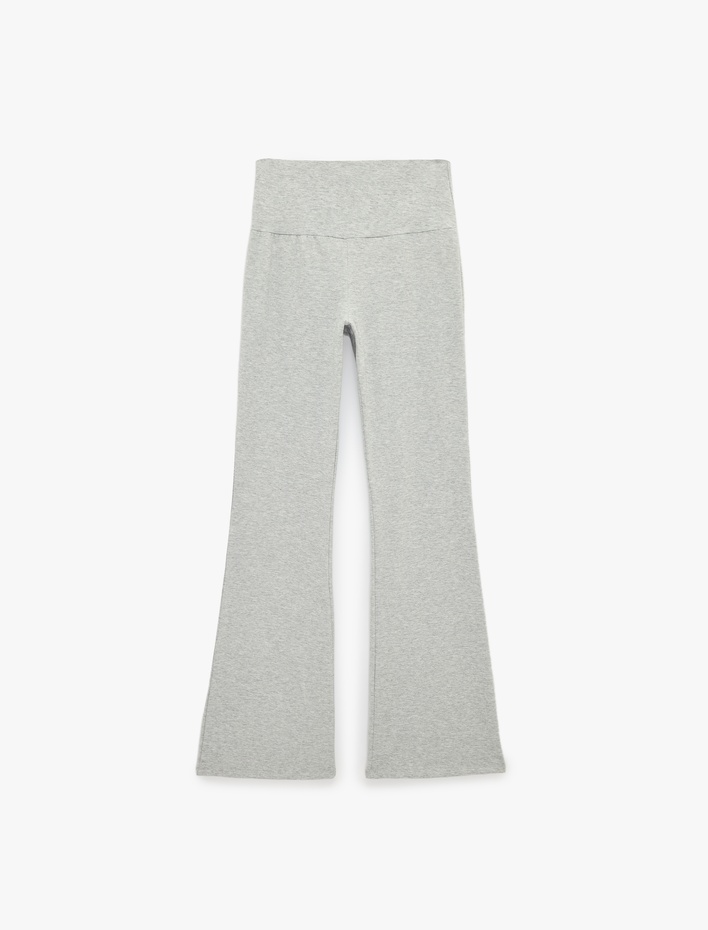  Yüksek Bel Slim Fit Pamuklu İspanyol Paça Spor Tayt