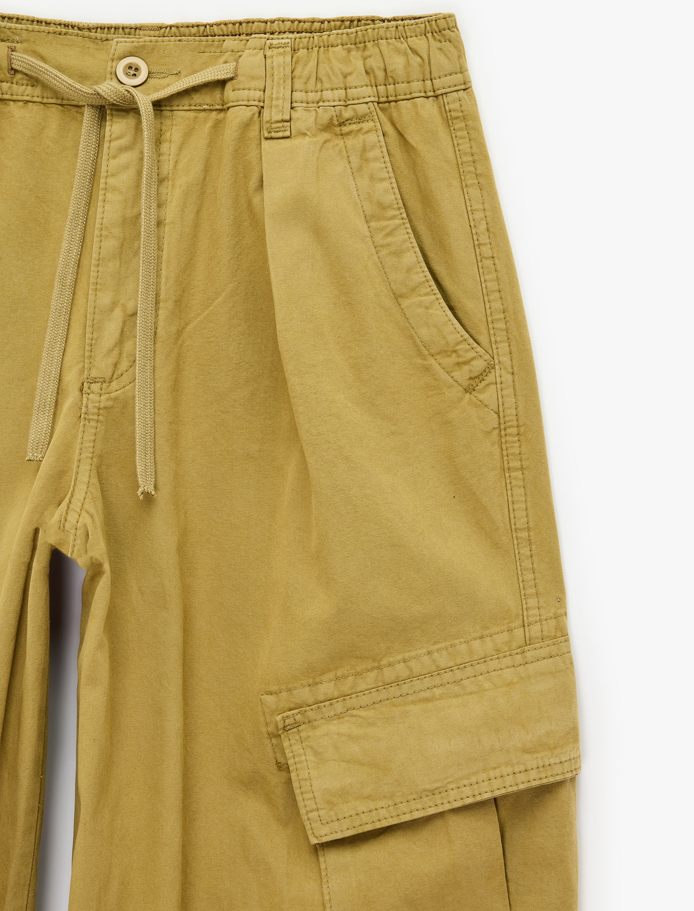   Pamuklu Gabardin Beli Bağcıklı Cep Detaylı Stoperli Kargo Pantolon