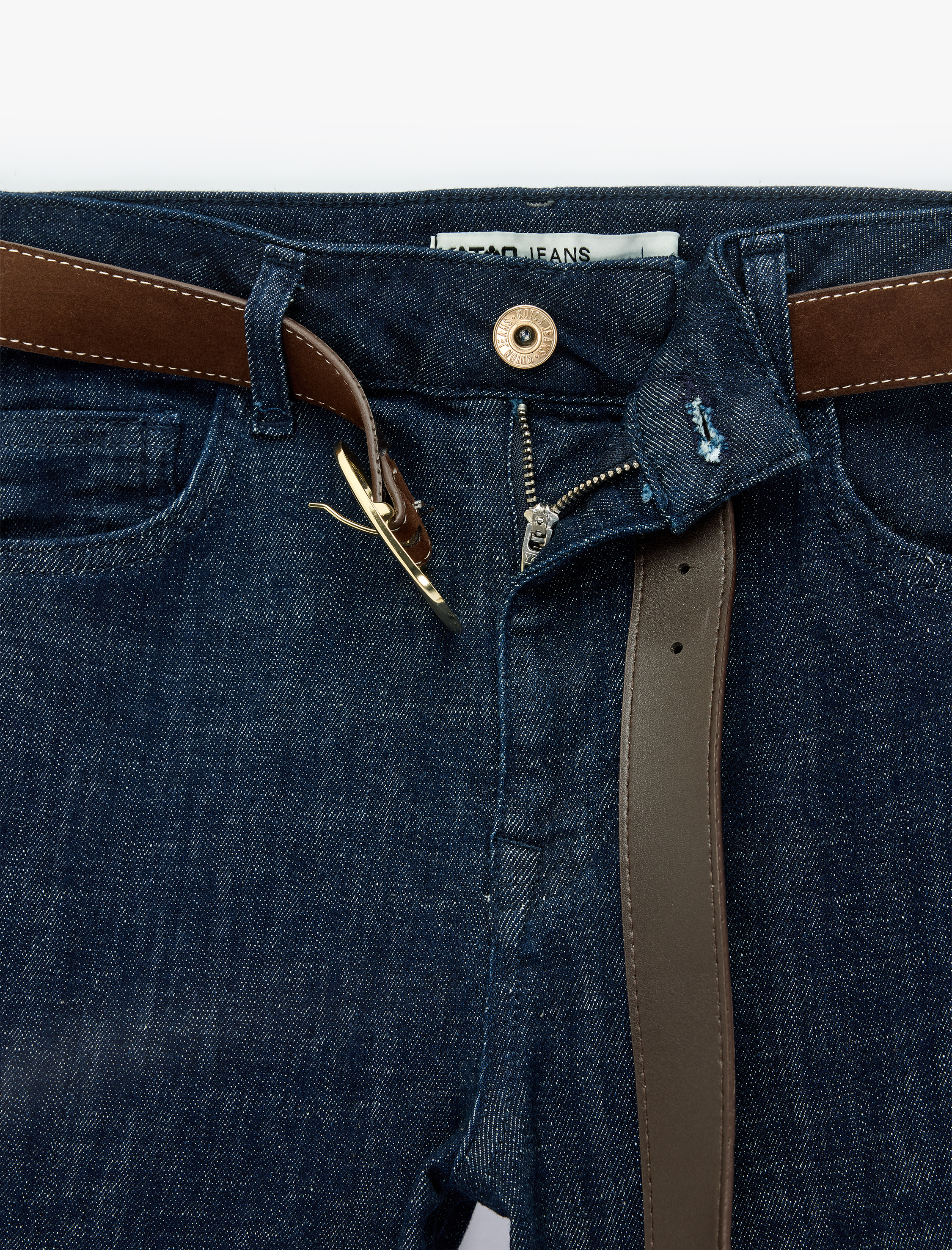   Cepli Düğmeli Kemer Detaylı Dar Kesim İspanyol Paça Denim Pantolon - Flare Jeans