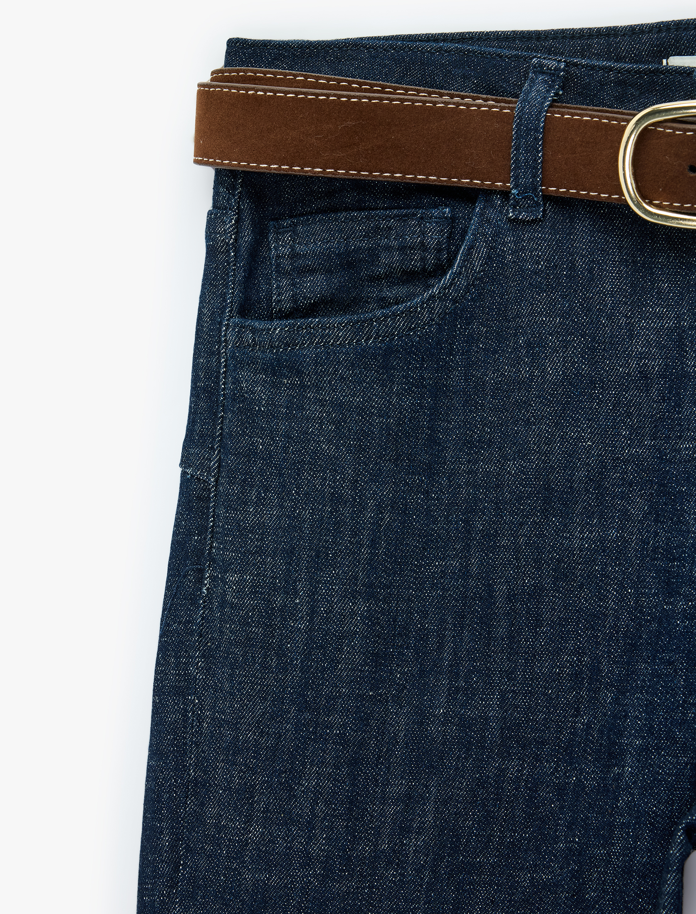   Cepli Düğmeli Kemer Detaylı Dar Kesim İspanyol Paça Denim Pantolon - Flare Jeans