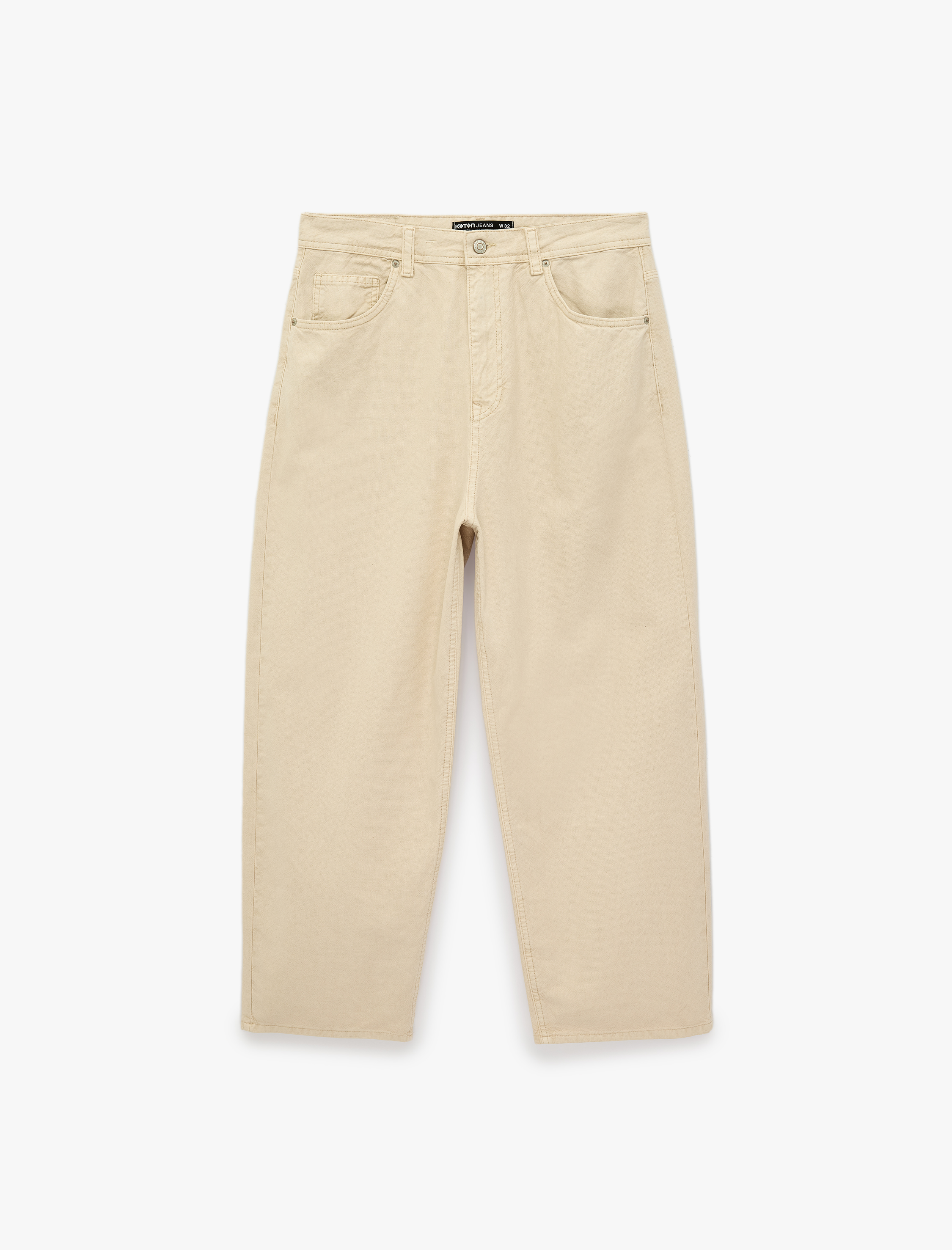   Pamuklu Rahat Kalıp Normal Bel Cepli Barrel Fit Jean Pantolon