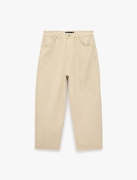 Pamuklu Rahat Kalıp Normal Bel Cepli Barrel Fit Jean Pantolon