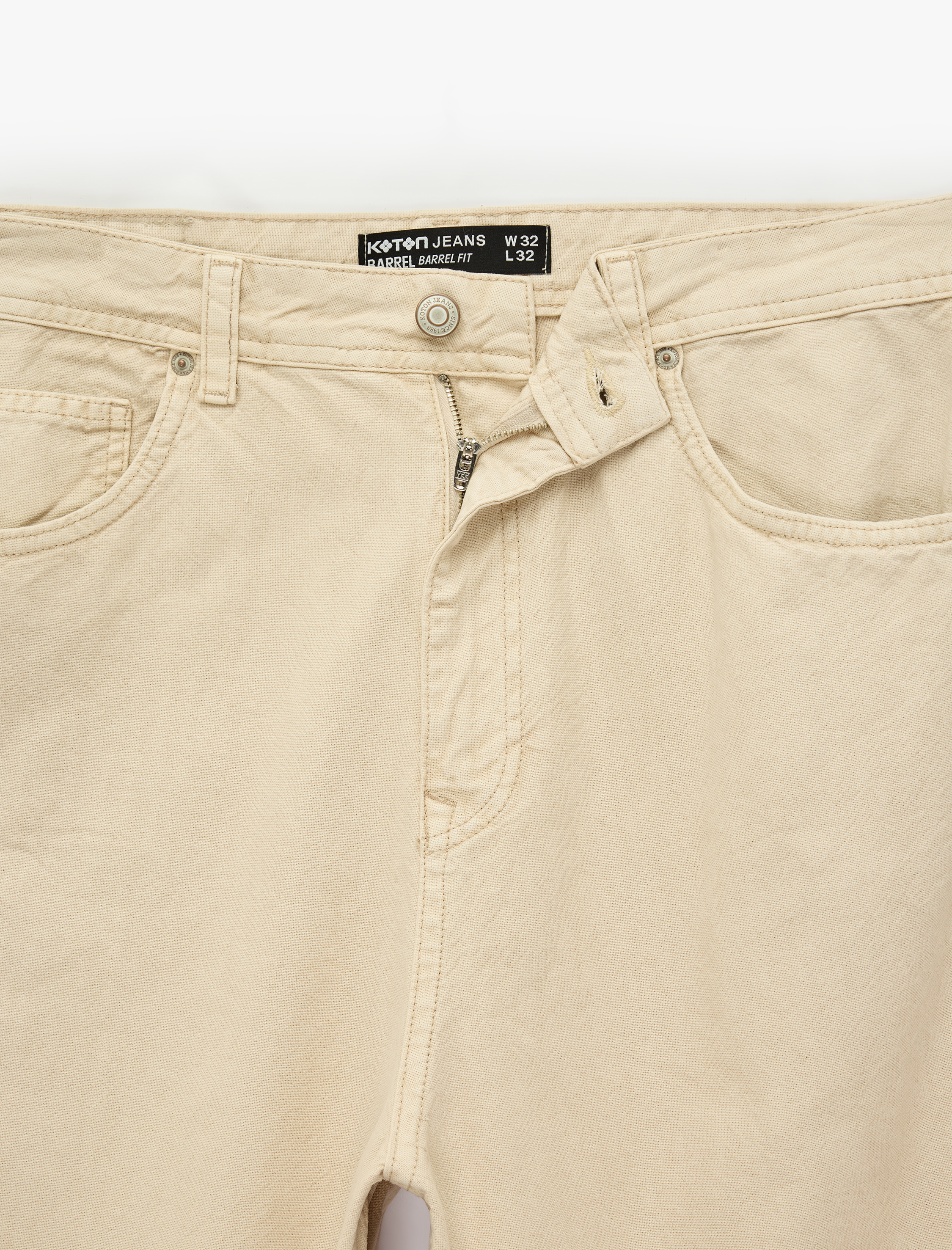   Pamuklu Rahat Kalıp Normal Bel Cepli Barrel Fit Jean Pantolon