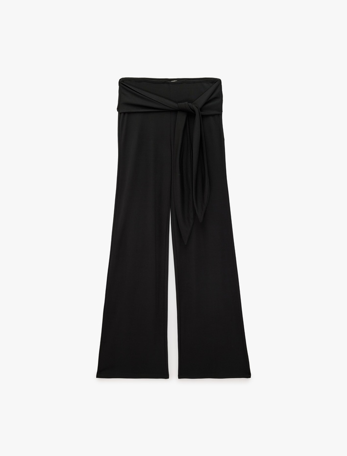  Normal Bel Modal Kumaş Beli Bağlamalı Geniş Paça