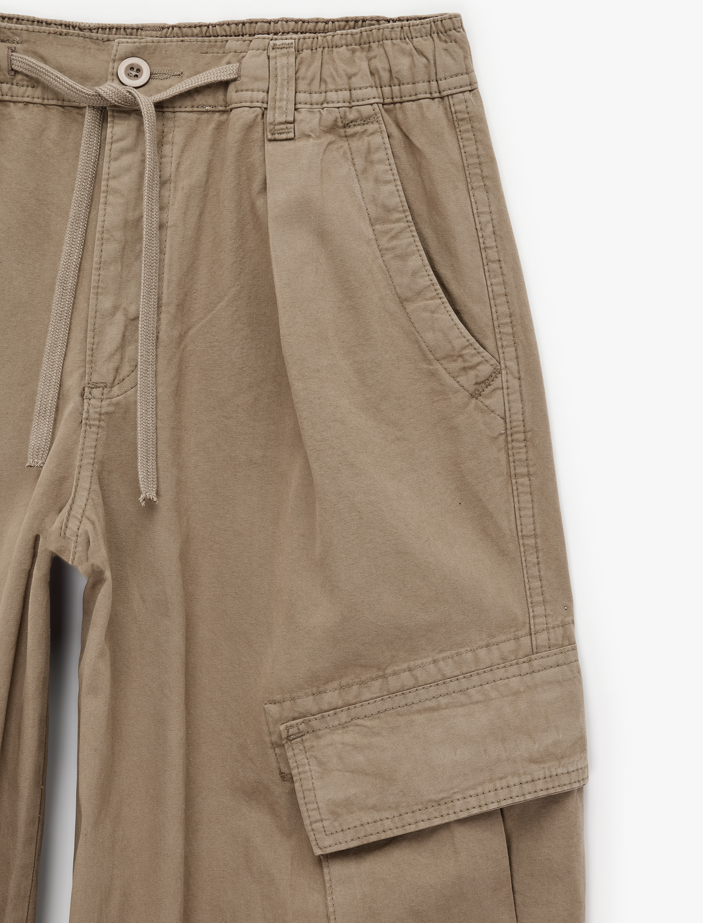   Pamuklu Gabardin Beli Bağcıklı Cep Detaylı Stoperli Kargo Pantolon