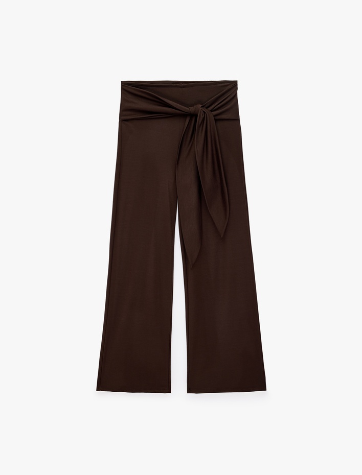  Normal Bel Modal Kumaş Beli Bağlamalı Geniş Paça