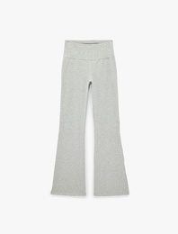 Yüksek Bel Slim Fit Pamuklu İspanyol Paça Spor Tayt