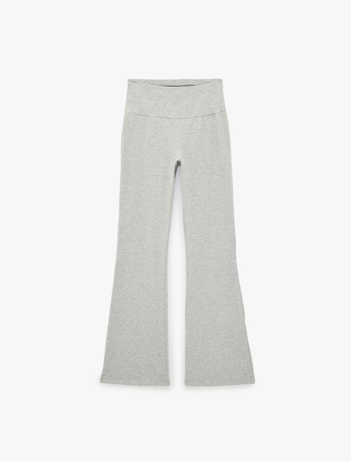  Yüksek Bel Slim Fit Pamuklu İspanyol Paça Spor Tayt