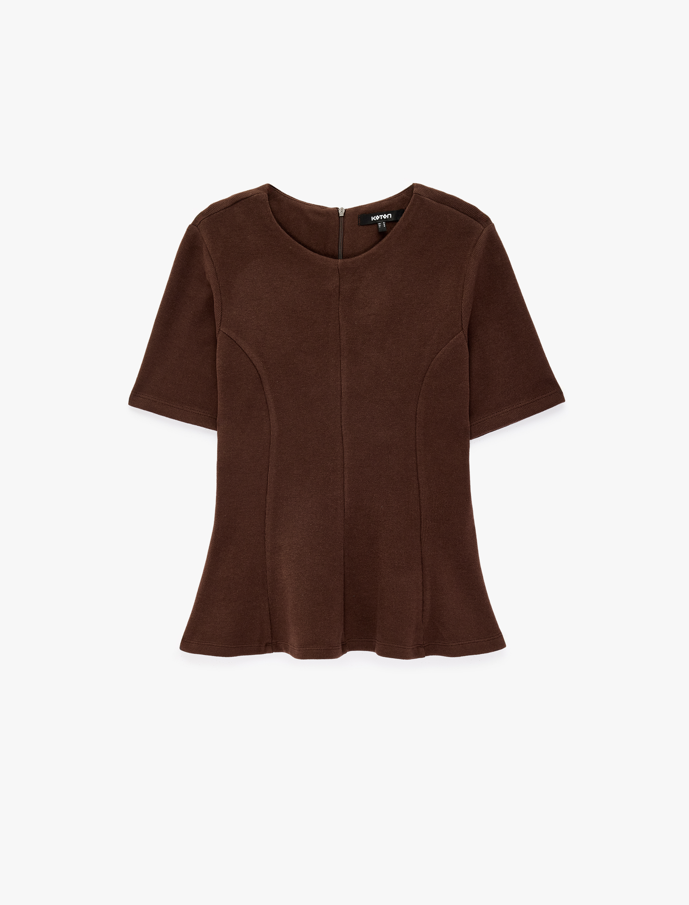   Slim Fit Bisiklet Yaka Kısa Kollu Peplum Bluz