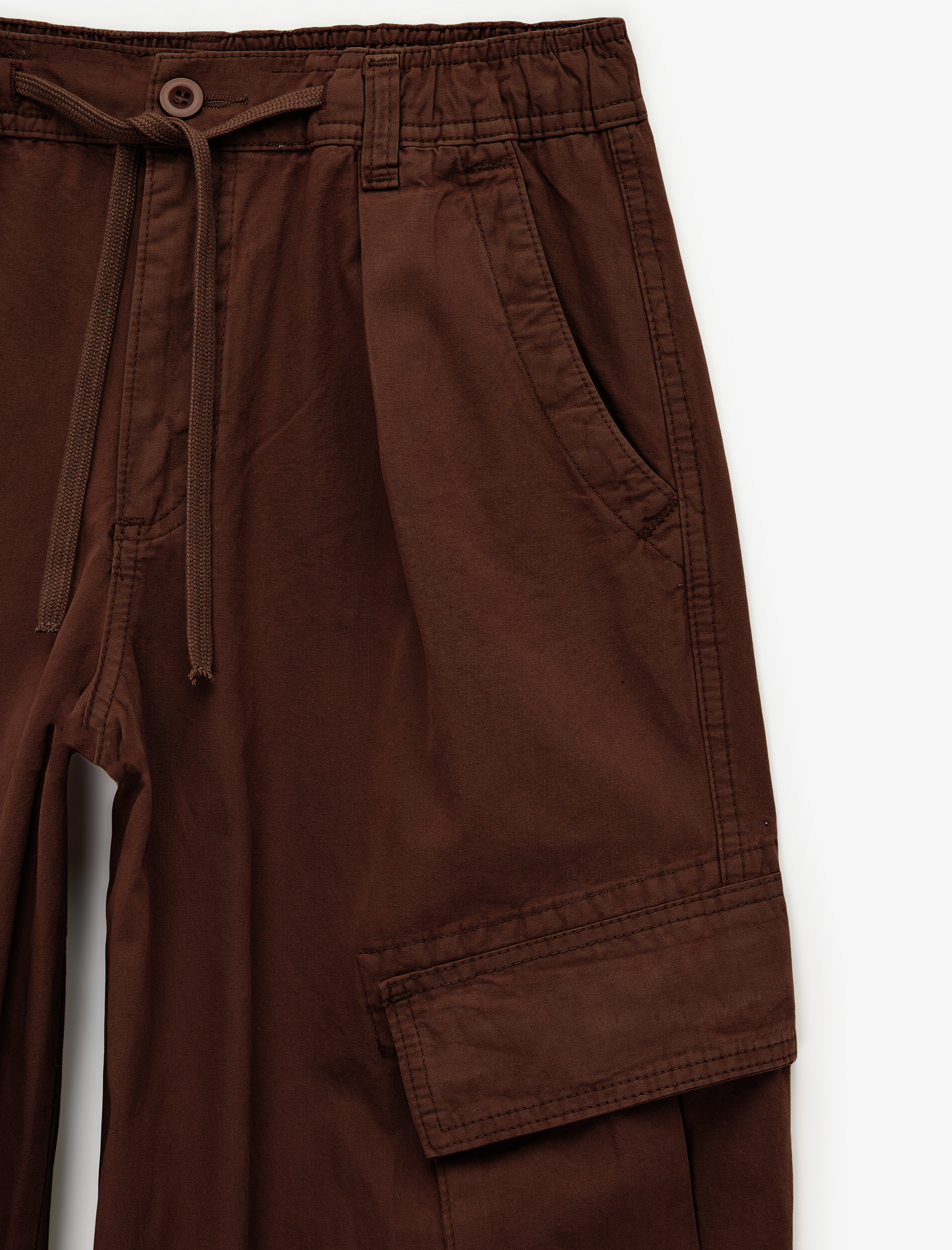   Pamuklu Gabardin Beli Bağcıklı Cep Detaylı Stoperli Kargo Pantolon