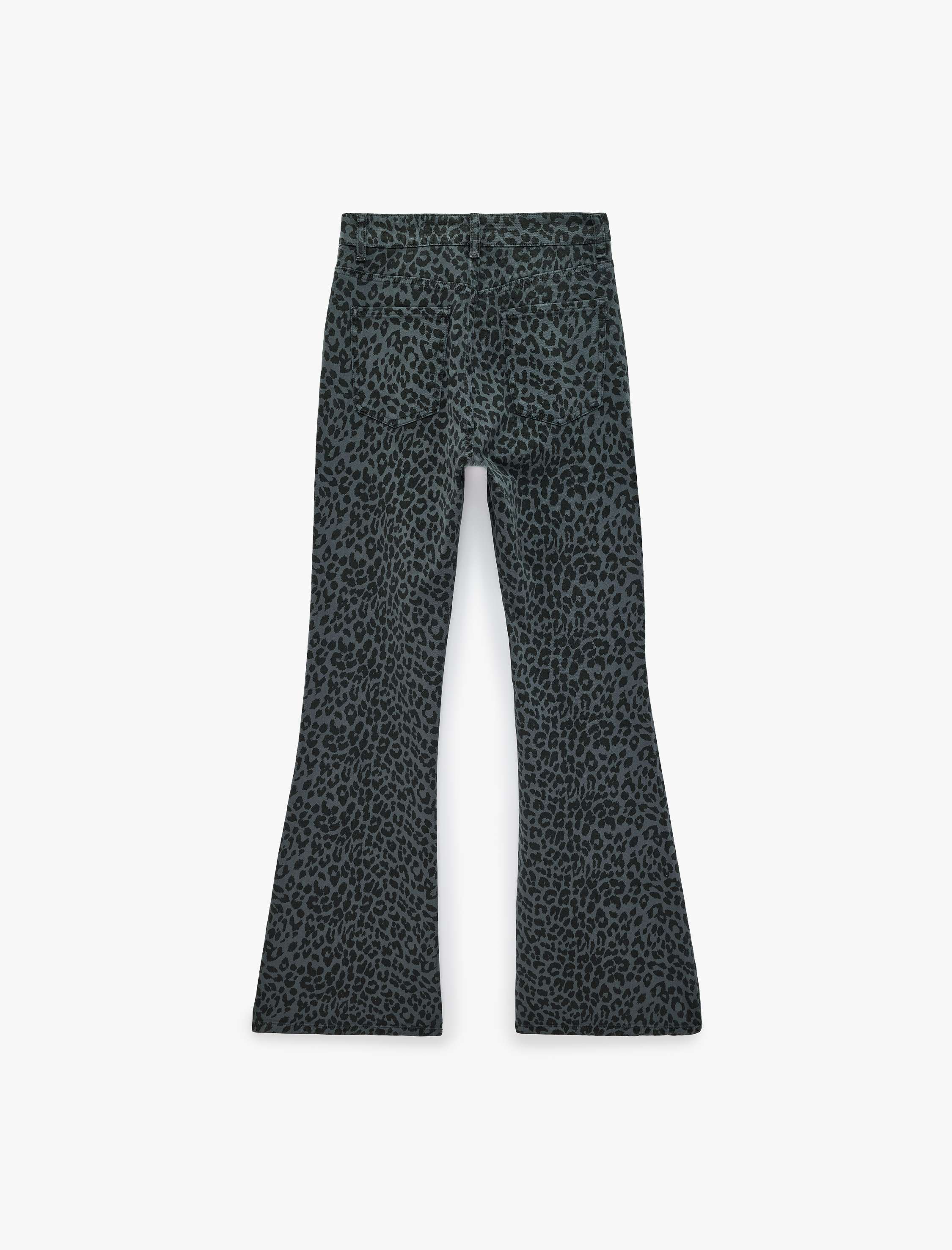   Yüksek Bel Dar Kesim Pamuklu İspanyol Paça Leopar Desenli Pantolon - Flare Jeans