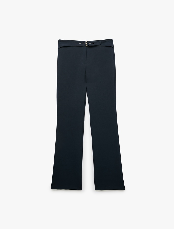  Kemer Detaylı Düşük Bel Slim Fit İspanyol Paça Pantolon