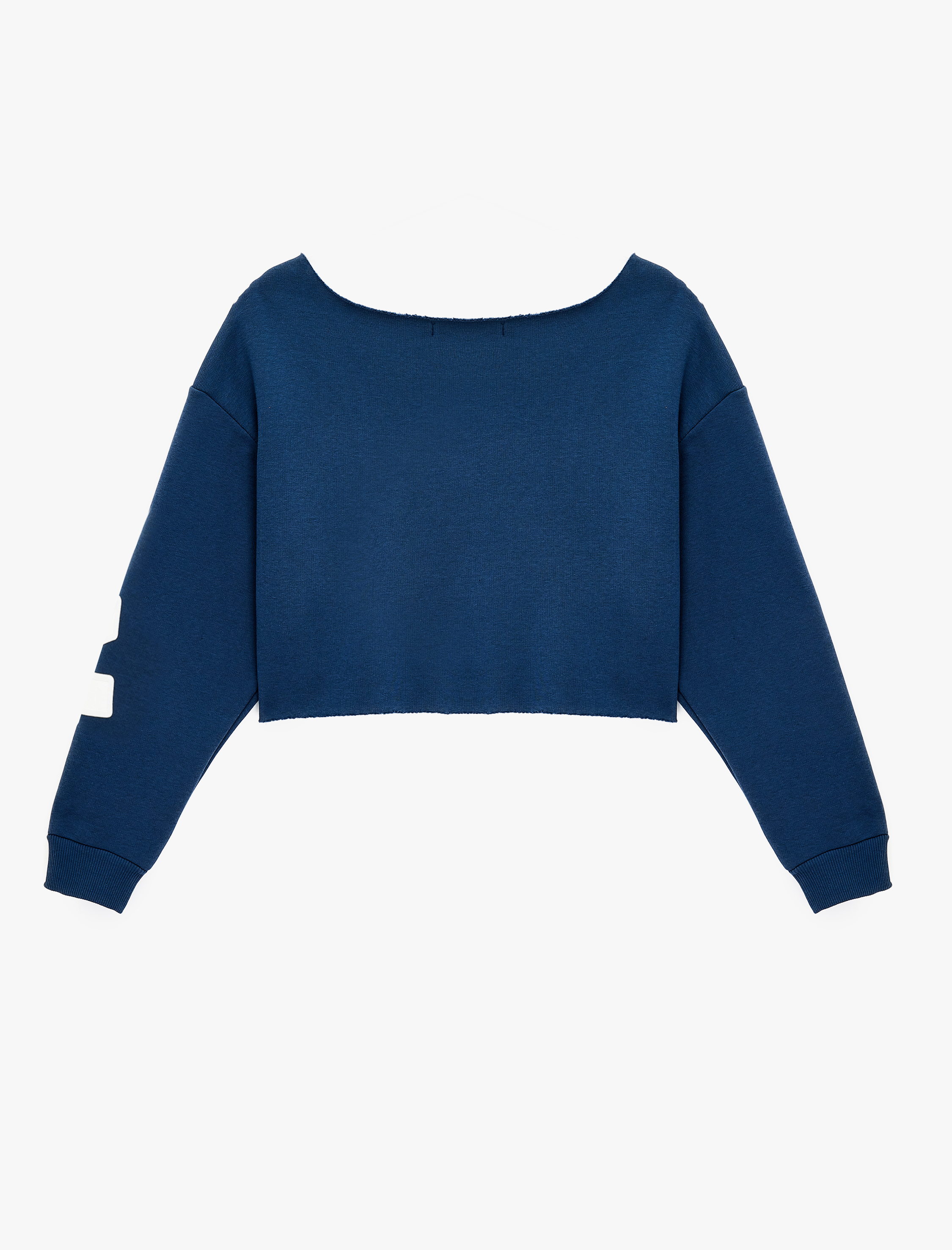   Pamuklu Şardonlu Rahat Kalıp Kayık Yaka Uzun Kollu Baskılı Crop Sweatshirt