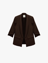 Krep Kumaş Şal Yaka 3/4 Kollu Blazer Ceket