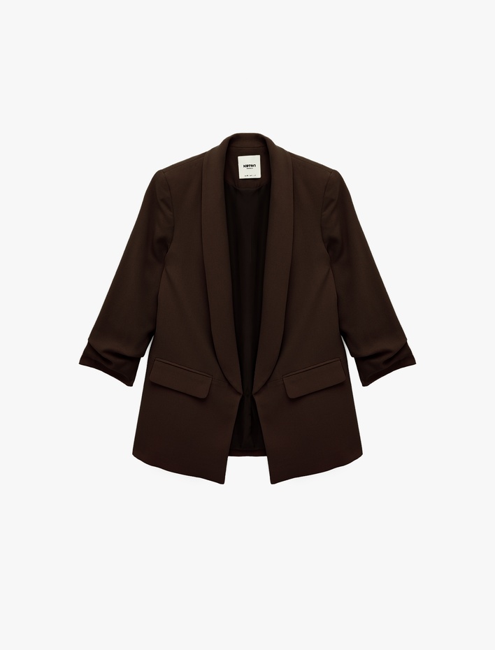  Krep Kumaş Şal Yaka 3/4 Kollu Blazer Ceket