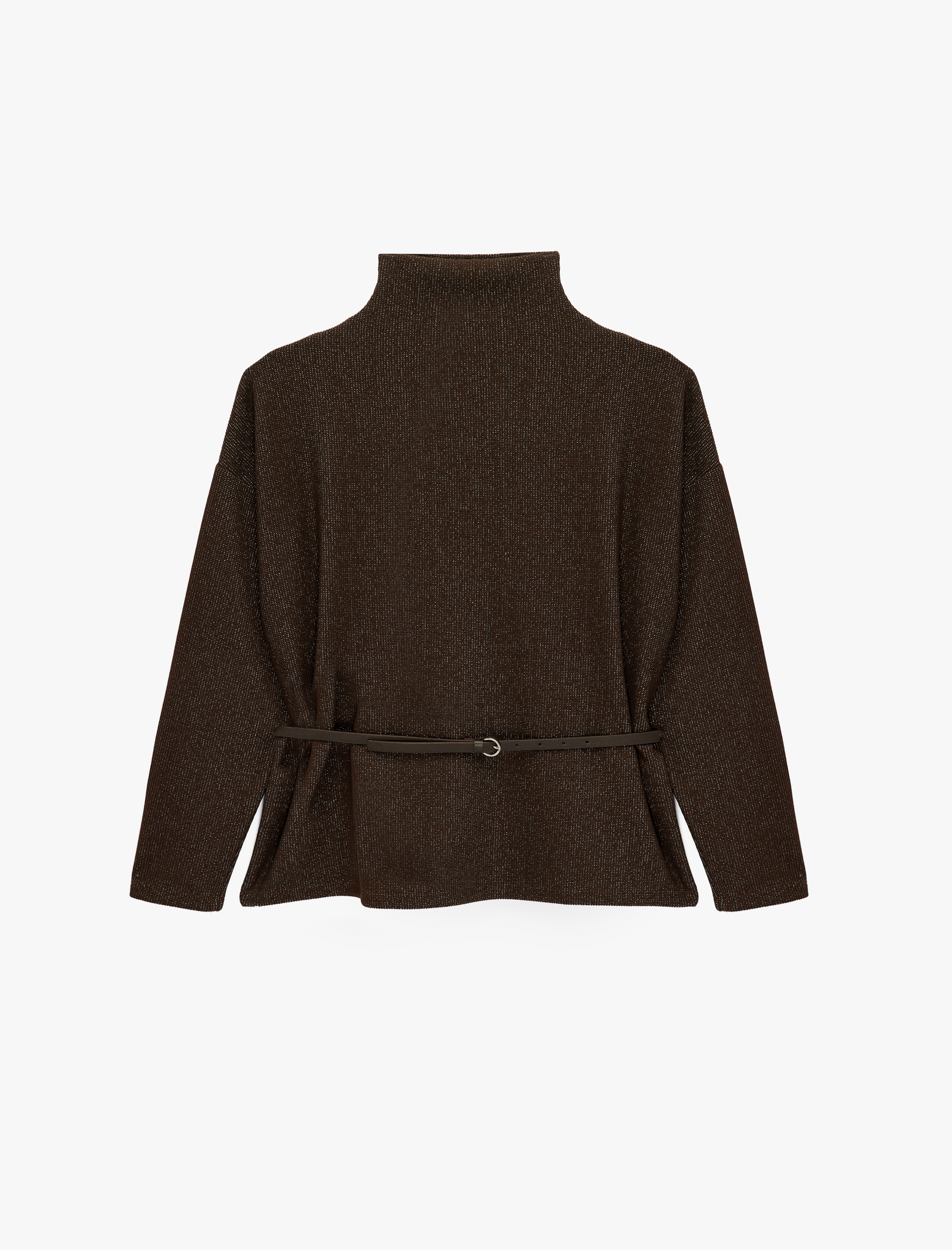   Kemer Detaylı Slim Fit Uzun Kollu Dik Yaka  Bluz