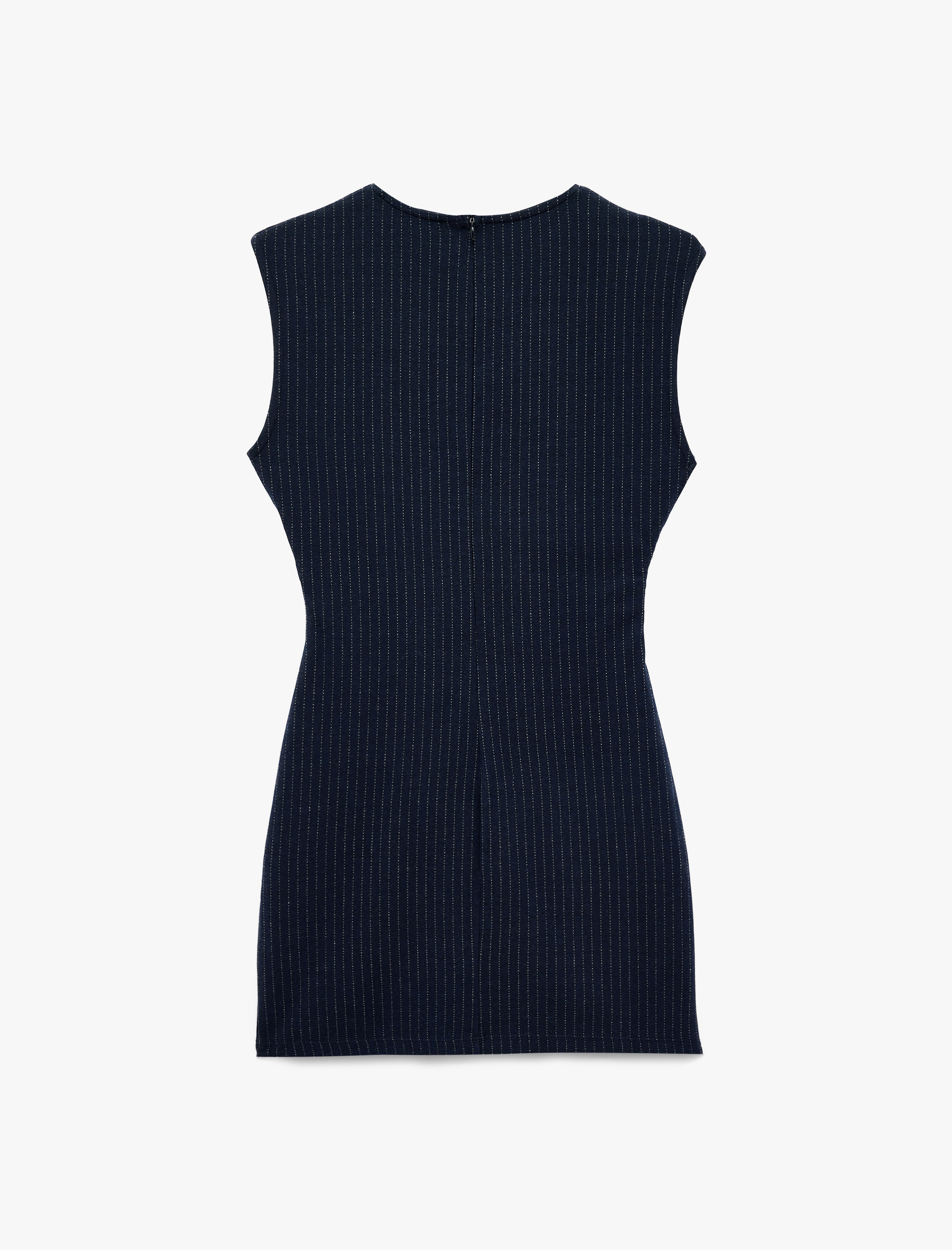   Slim Fit Büzgülü Bisiklet Yaka Kolsuz Çizgili Mini Elbise