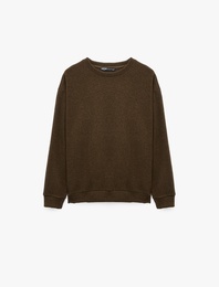 Uzun Kollu Rahat Kalıp Bisiklet Yaka Sweatshirt