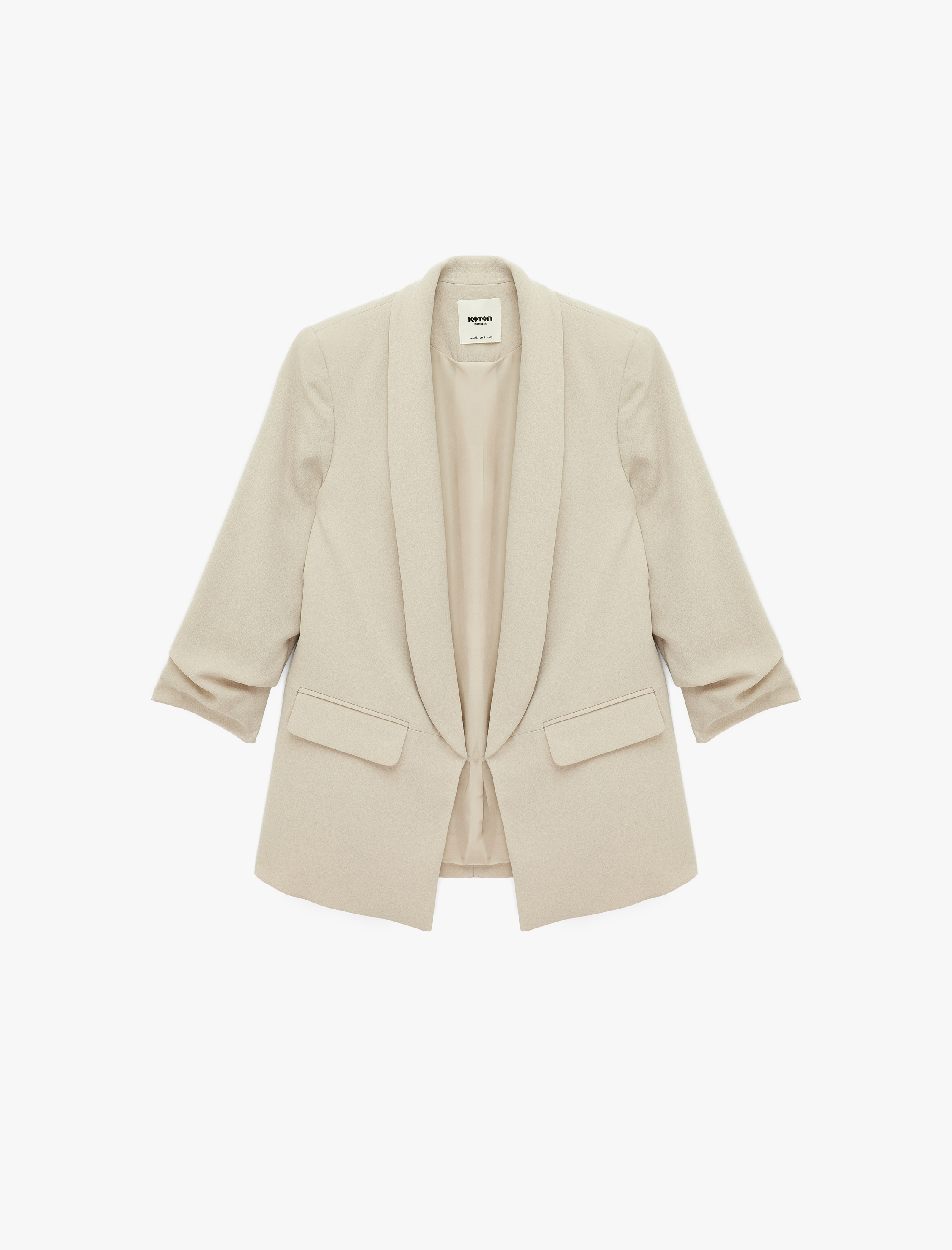   Krep Kumaş Şal Yaka 3/4 Kollu Blazer Ceket