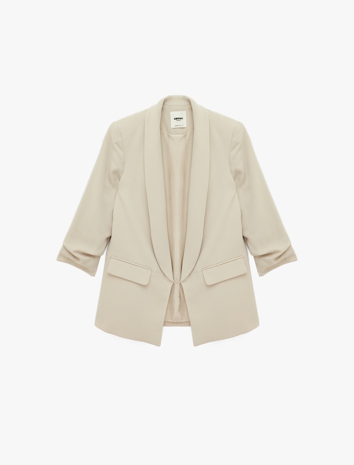  Krep Kumaş Şal Yaka 3/4 Kollu Blazer Ceket