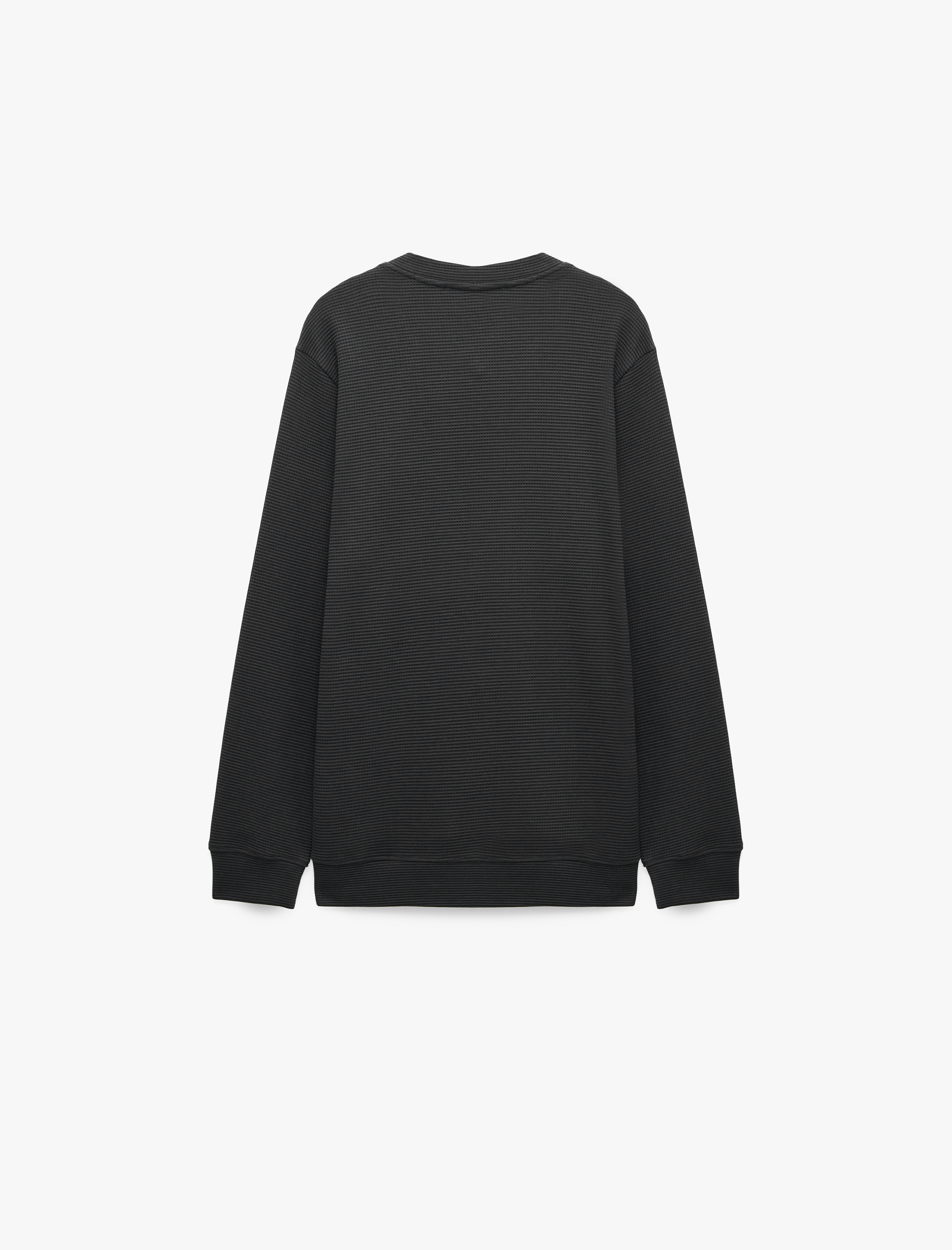   Uzun Kollu Pamuklu Waffle Dokulu Henley Yaka Sweatshirt