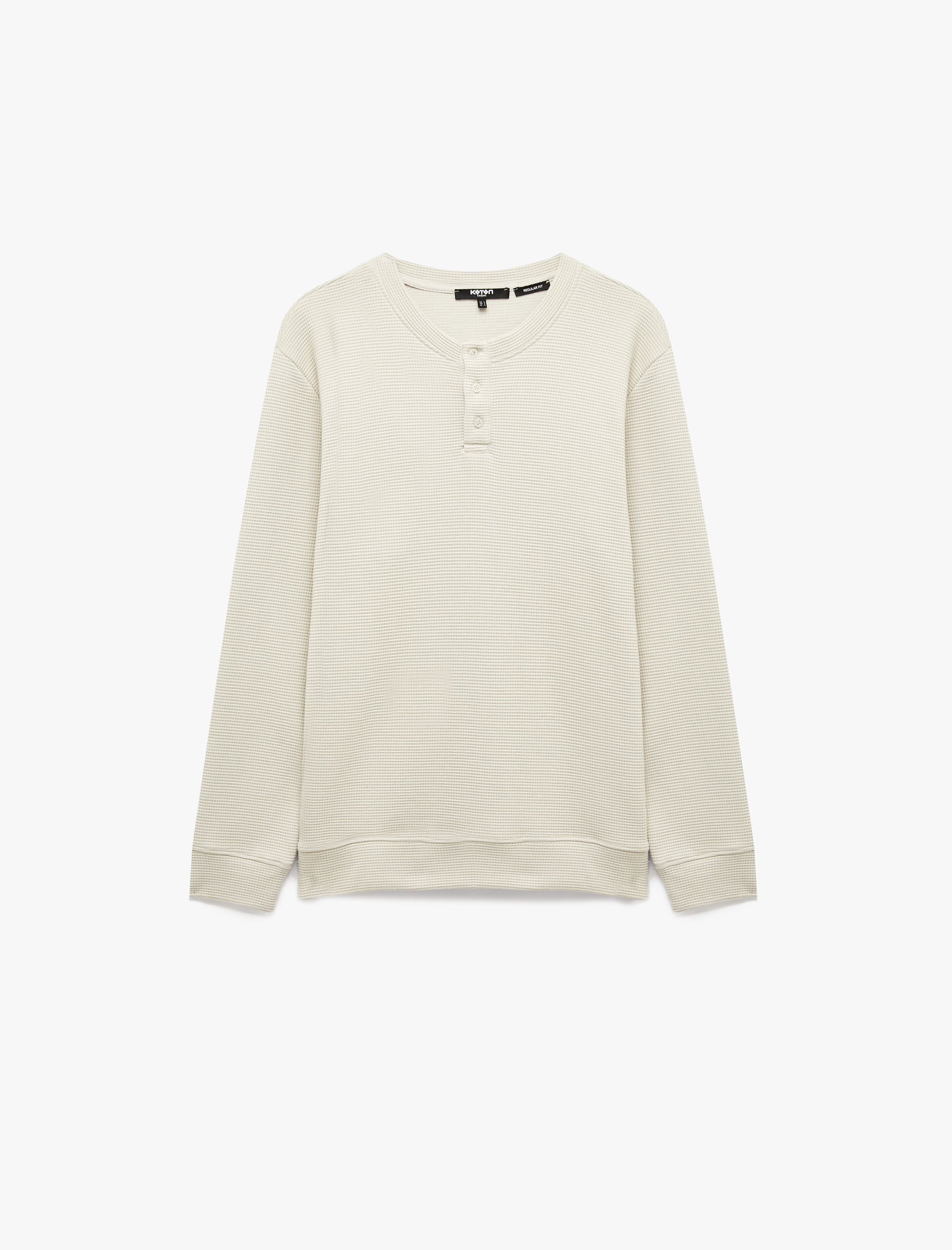   Uzun Kollu Pamuklu Waffle Dokulu Henley Yaka Sweatshirt