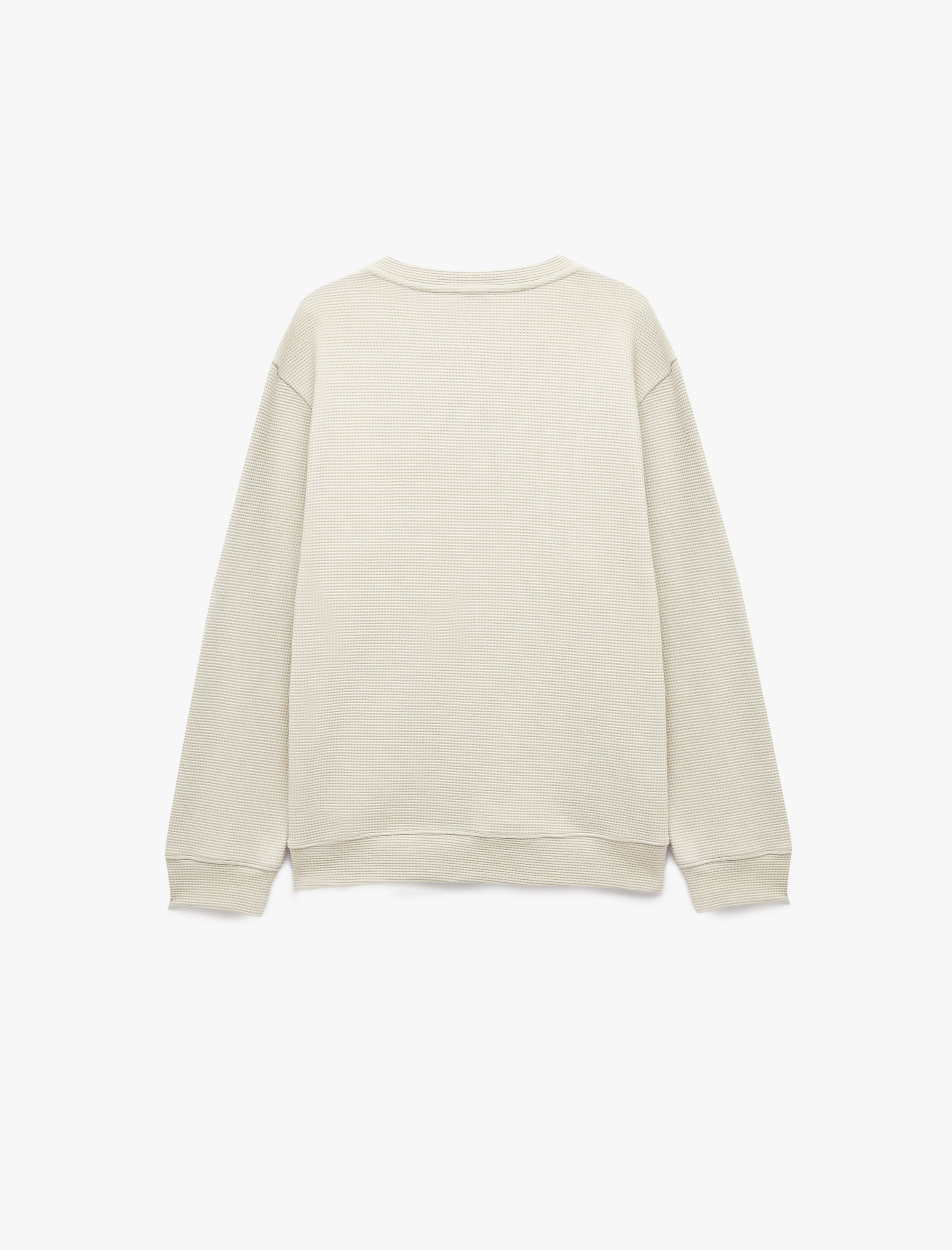   Uzun Kollu Pamuklu Waffle Dokulu Henley Yaka Sweatshirt