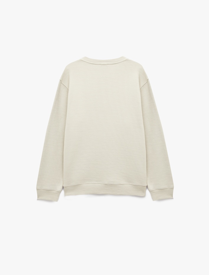  Uzun Kollu Pamuklu Waffle Dokulu Henley Yaka Sweatshirt